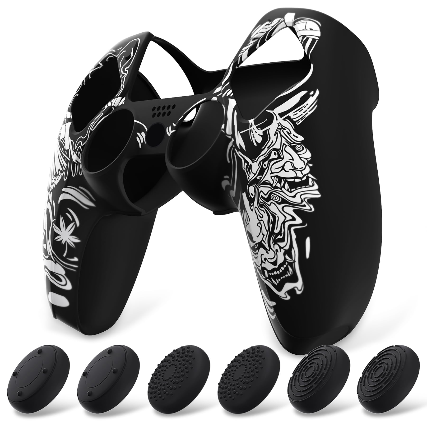 PlayVital Funda de Silicona para ps5 Mando - Cubierta Protectora Antideslizante y Suave con 6 Tapas para Pulgar, Grip Mejorado, Compatible con Base de Carga (Pure Series-Samurai Prajna Blanco)