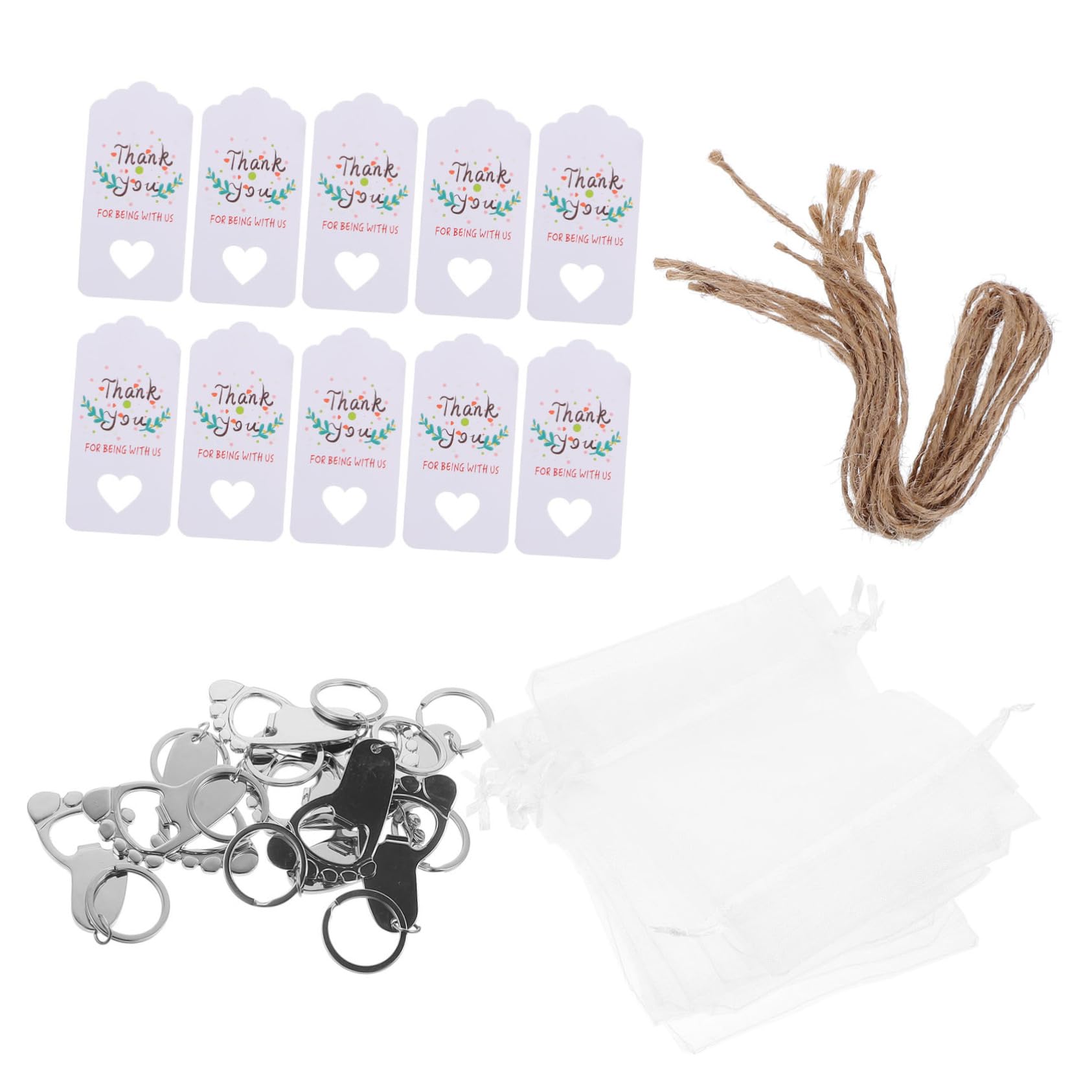 KOMBIUDA Babyparty Gastgeschenke 10 Satz Silberne Flaschenöffner für Gäste | Metall, Papier und Faser, mit Dankeskarten und Kordelbeuteln, für Taufe, Geburtstag und Babyparty
