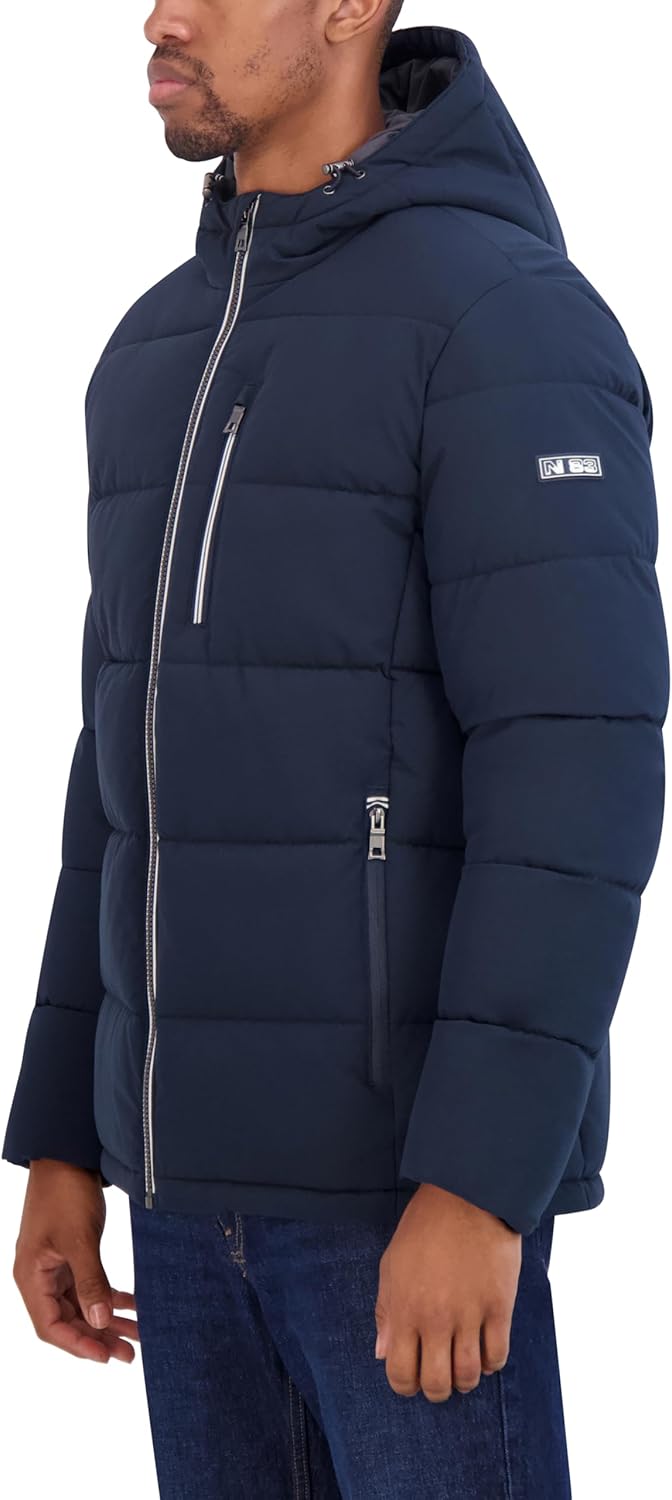 Nautica Men's Midweight Faux Memory Puffer Jacket –Adjustable Hood Insulated Quilted Winter Coat - Image 2