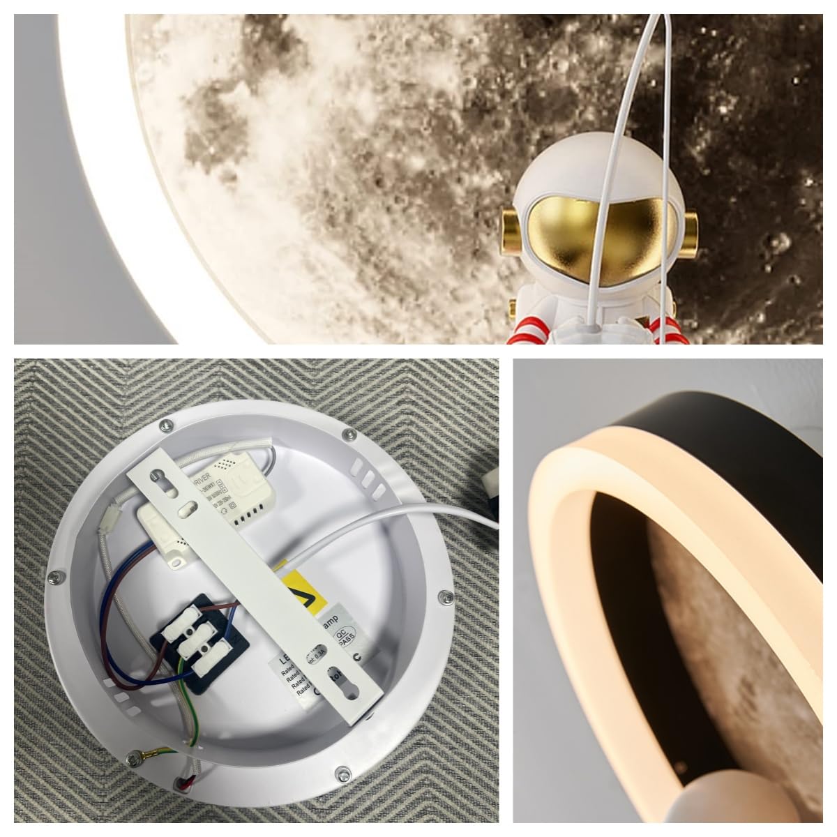 LED bambini luce di luna parete luce, decorazione astronauta interna, 3000K 12W bambini circolare camera da letto Bianco