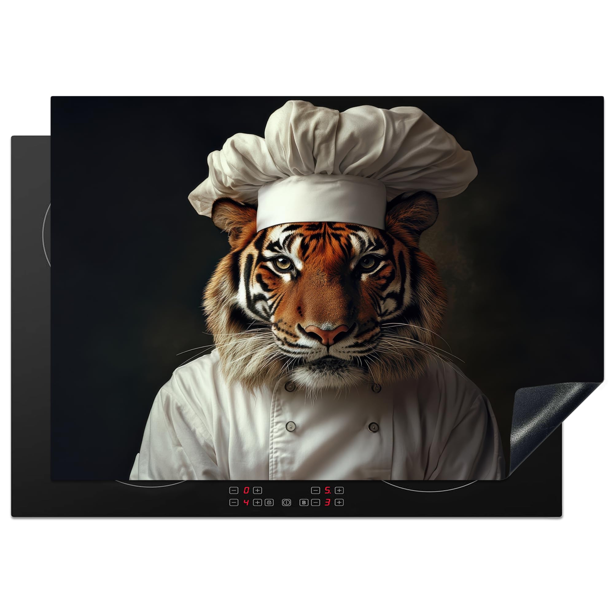 KitchenYeah© Induction Hob Protector Mat 20.5"x29.5" / 75x52 cm Cooker Top Protectors Cover Ceramic Covers Electric Hobs Vinyl Tiger - Chefs Hat - Brown