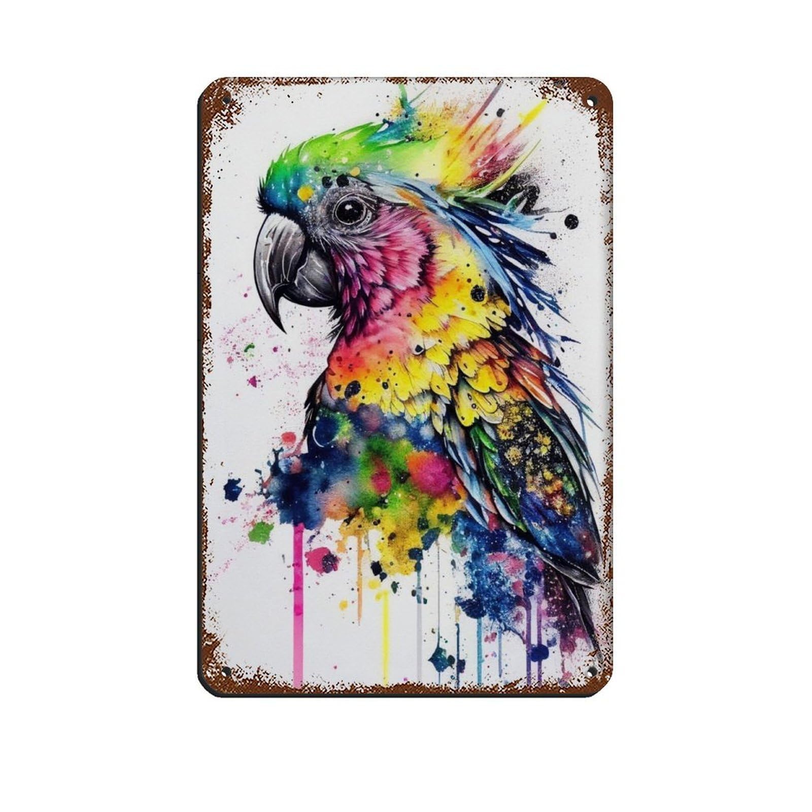 Watercolour Parrot Portrait Poster Tin Sign Vintage Metal Pub Club Cafe Bar Home Wall Art Decoration Poster Retro 8x12inch(20x30cm)