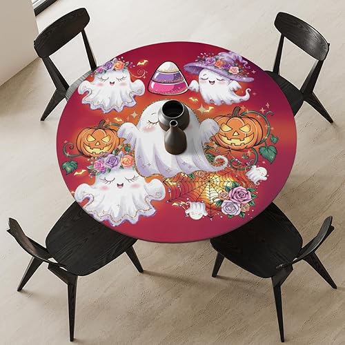 Miniatura 106 de Mantel redondo ajustado con diseño de mandala de flores, mantel circular bohemio y colorido con borde elástico, impermeable, lavable, de poliéster