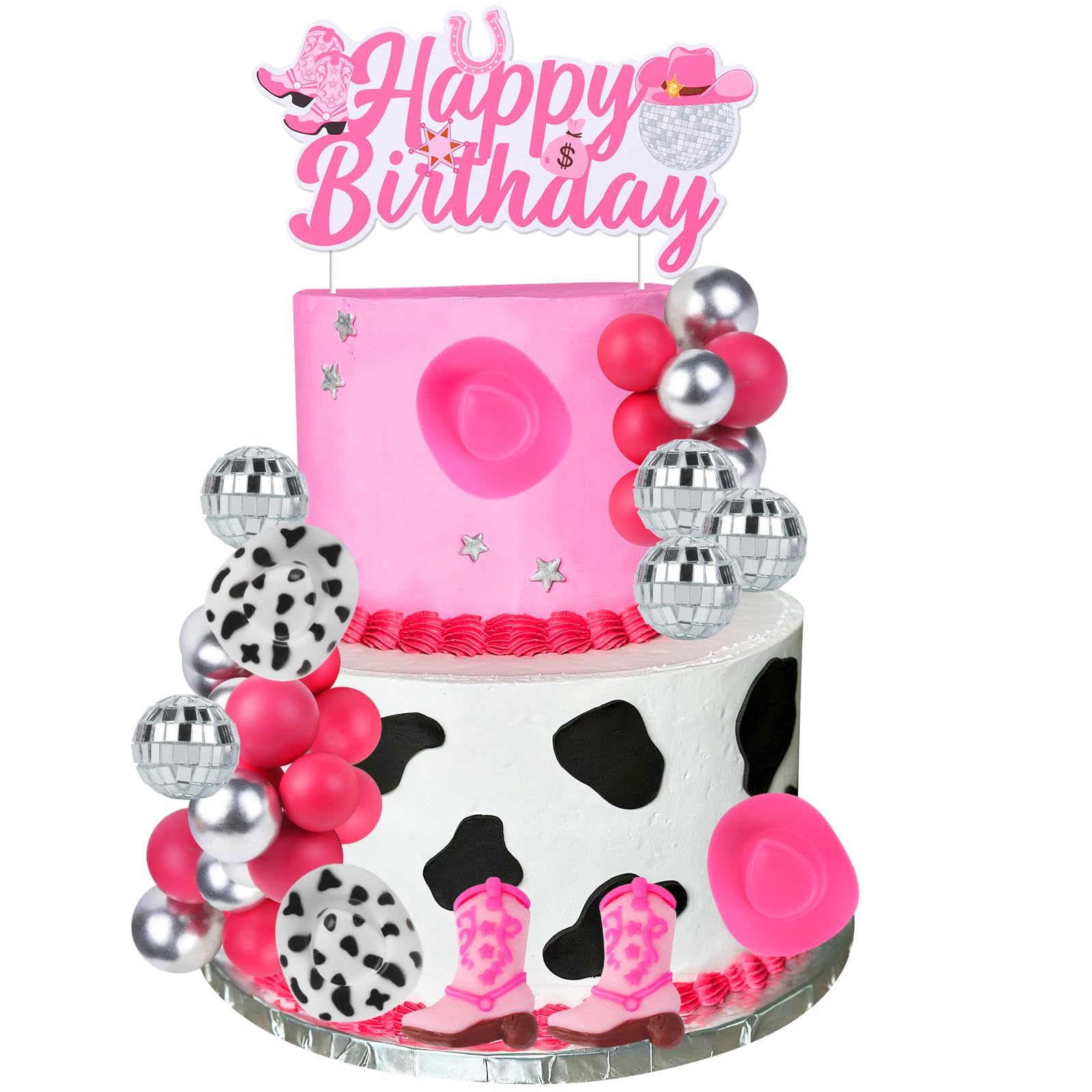 CORNER LACE Cowgirl Ball Cake Decorations 28Pcs, Western Disco Cowgirl Theme Disco Ball Cowgirl Boots Hats Cake Figurines Cake Topper Birthday Party