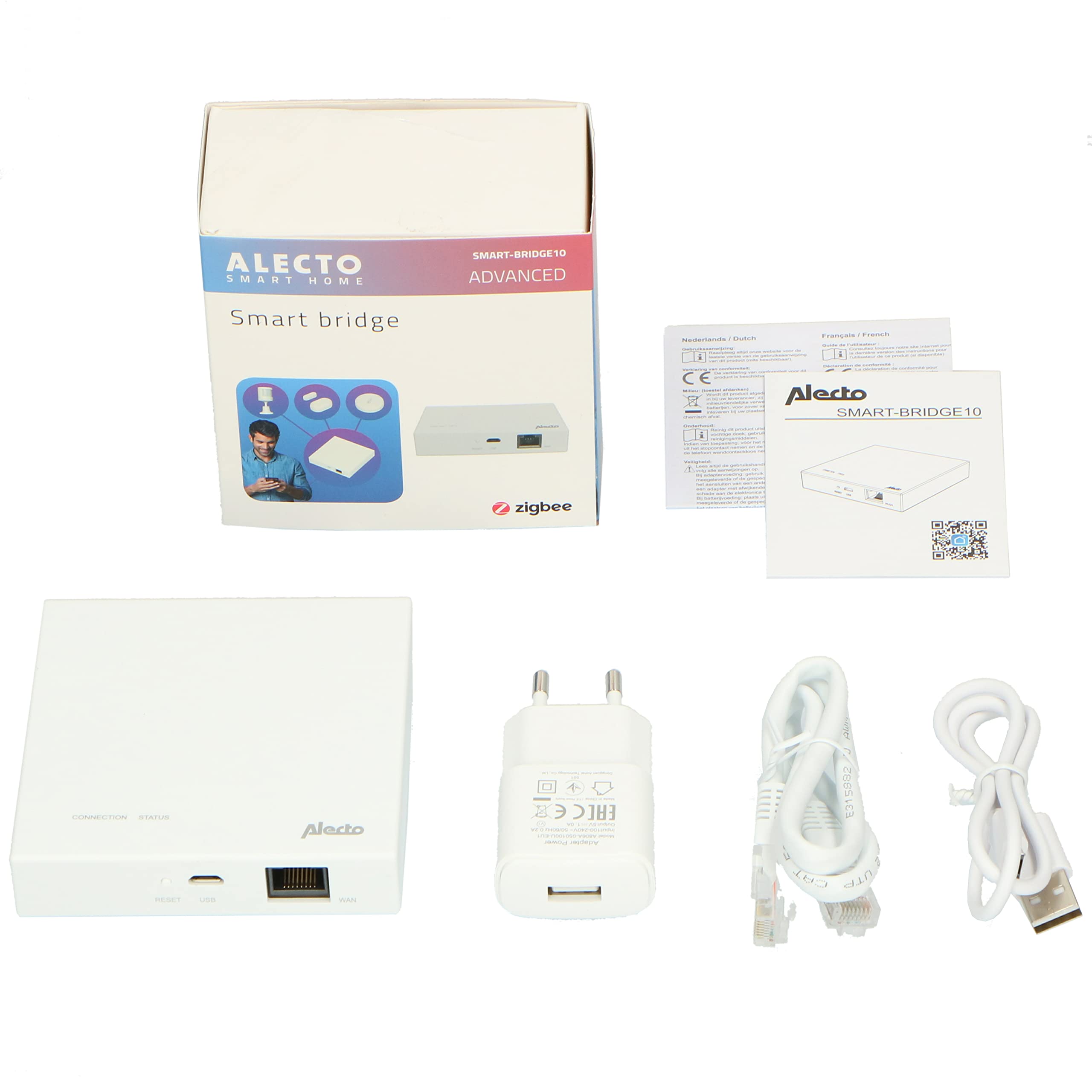 Alecto SMART-BRIDGE10 Passerelle Zigbee - hub domotique pour Maison Intelligente, Compatible capteurs Zigbee, contrôle Via appli Smart Life iOS/Android, Connexion sans Fil sécurisée