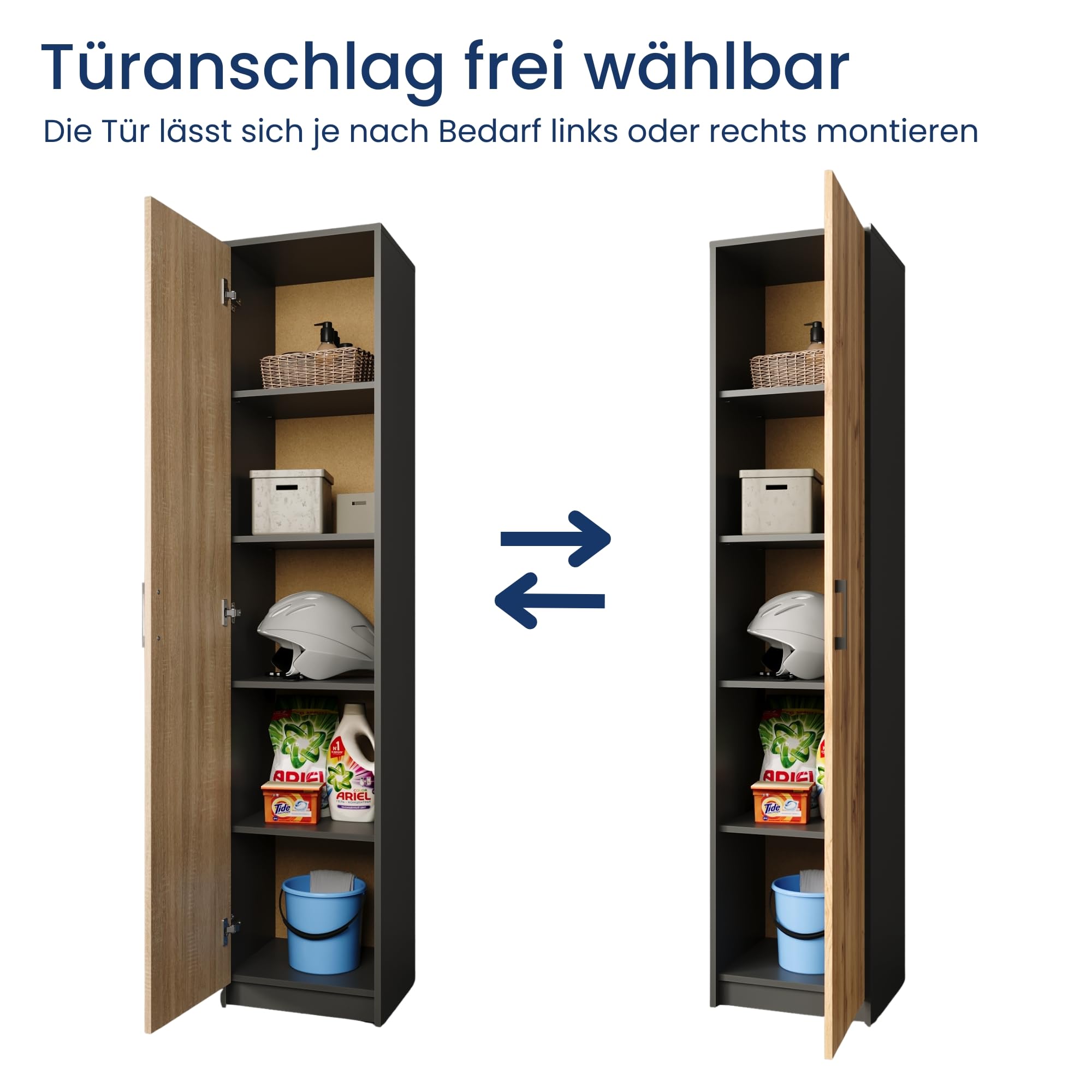 Home Collective Regal mit 5 Ebenen in matt Aktenschrank mit 4 Einlegeböden und 1 Tür, Standregal 39 cm breit mit hochwertigen Polymergriffen ideal für Schlafzimmer Wohnzimmer Flur Büro Graphit Eiche