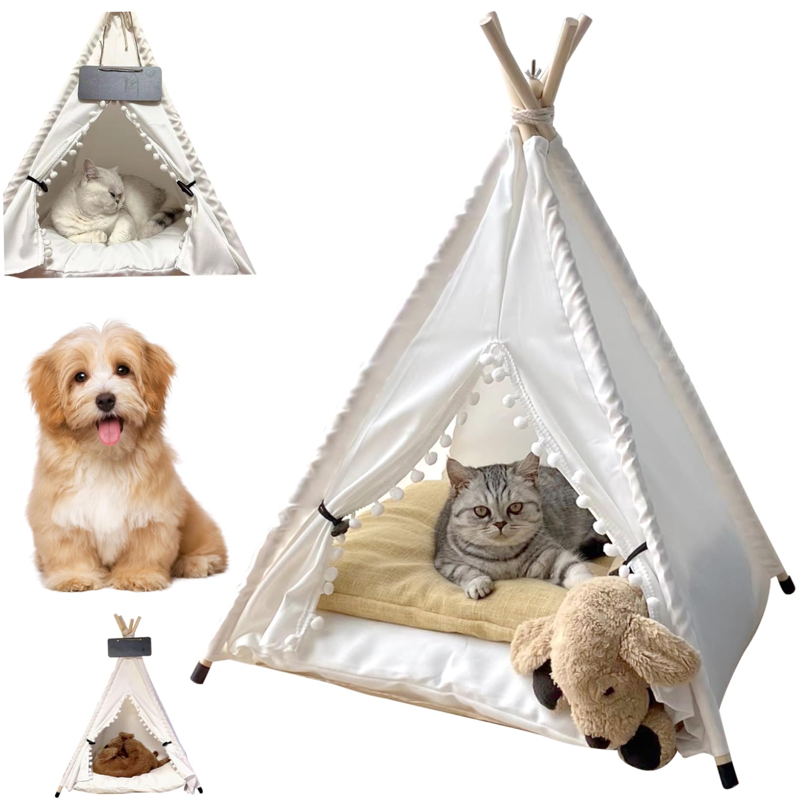 Tente pour Chien d'intérieur | Tente pour Animaux de Compagnie Semi-fermée, spacieuse, rembourrée, antidérapante, avec Mini tipi pour Chat sécurisé pour Dormir confortablement, Fournitures pour Anima