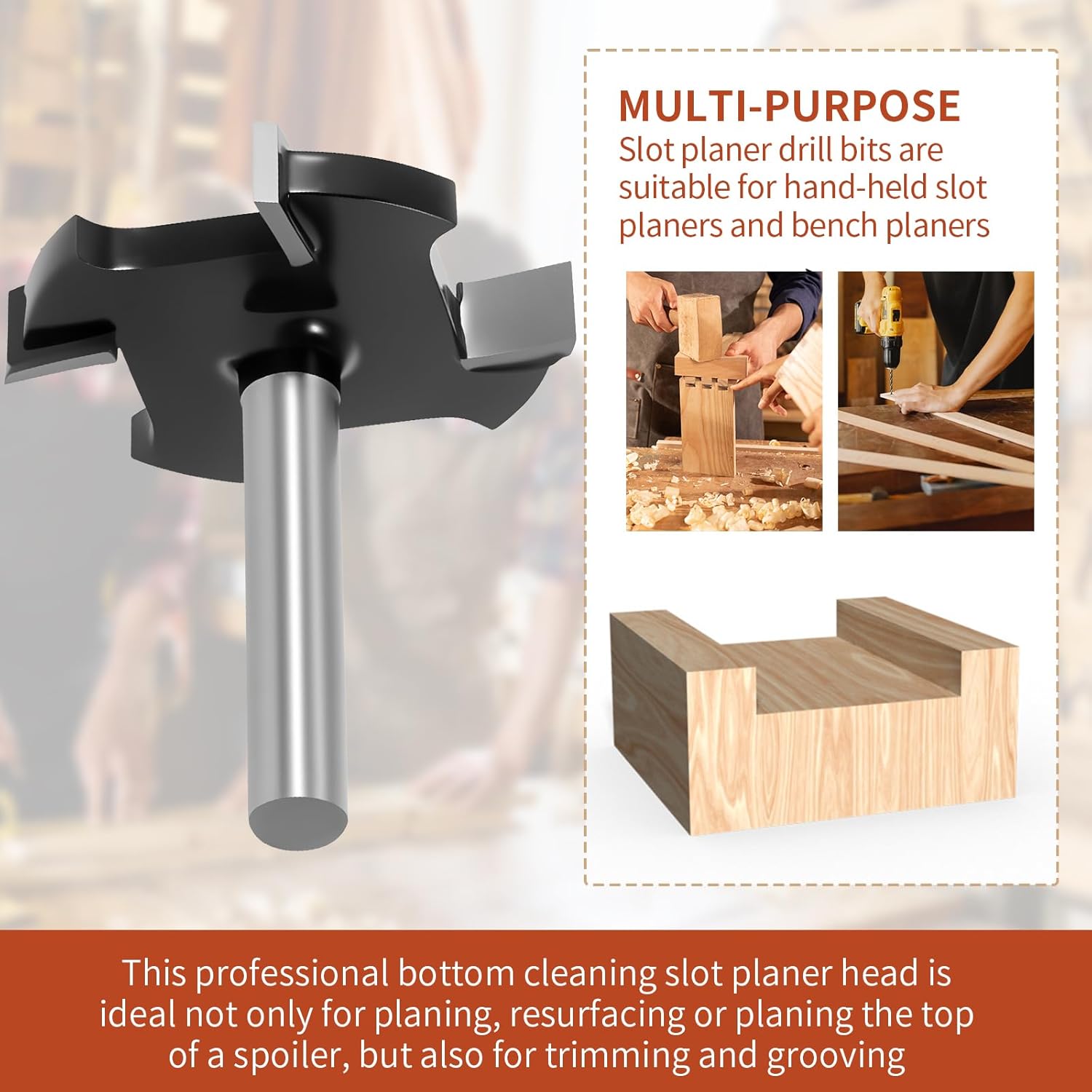 CNC Spoilboard Surfacing Router Bit 1/4 Inch Shank, Extra Large 1-1/2 Inch Cutting Diameter, Slab Flattening Router Bit Planing Bit Wood Planing Bit Dado Planer for Wood