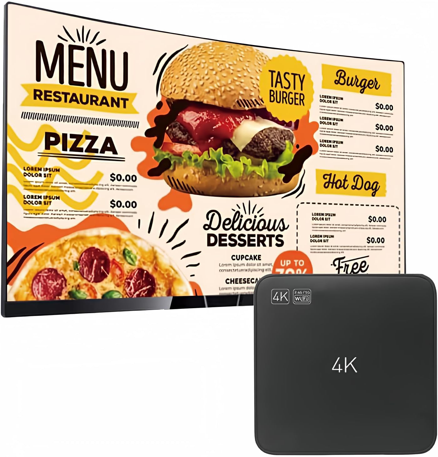 Smart Digital Signage Player with Non-Subscription CMS Software 7x24 Stable Auto Play Make TV Set Become LCD Display Andriod 4K Advertising Media Player(YM05)