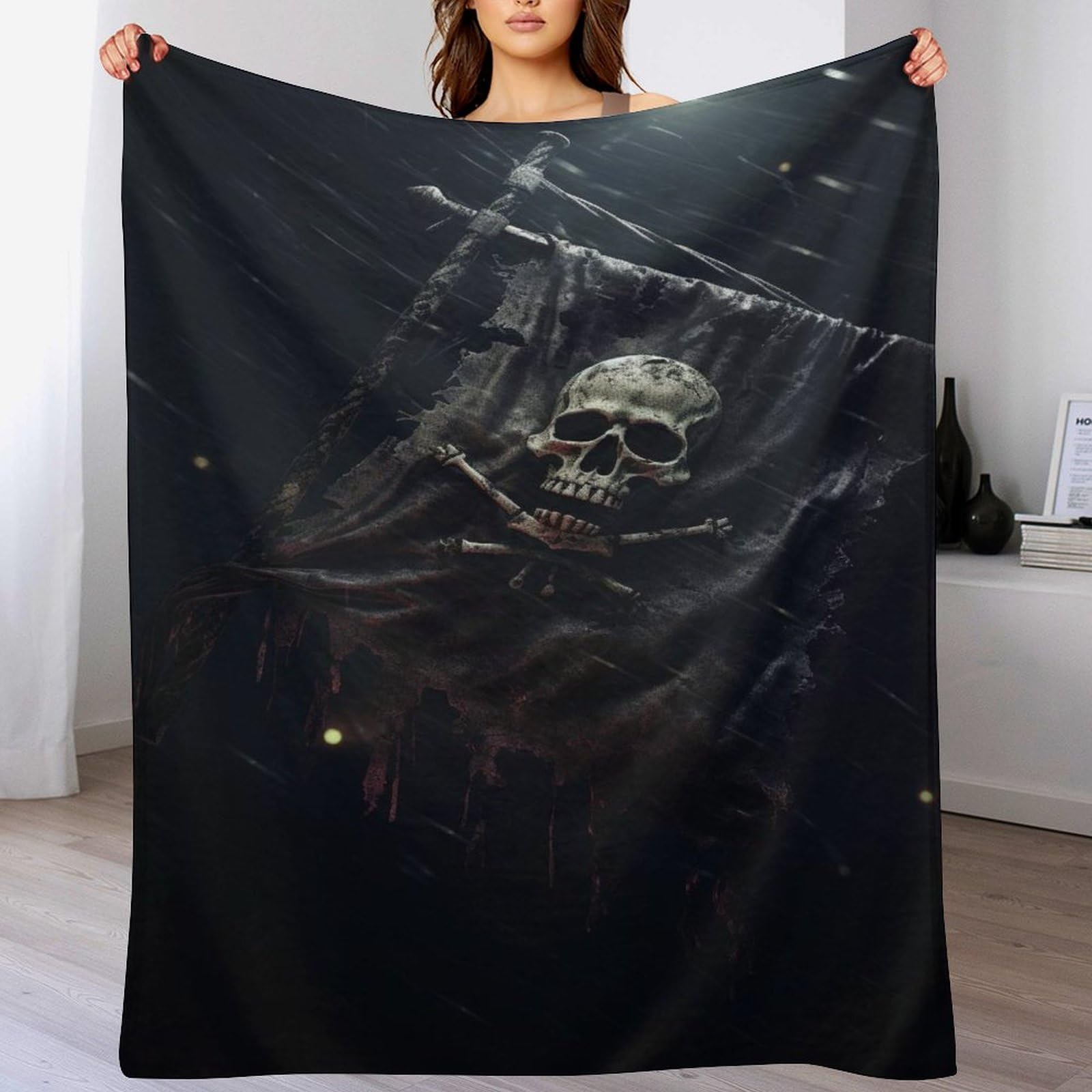 Plaid polaire crâne de pirate jeté de canapé flanelle couverture chaude lit et voyage