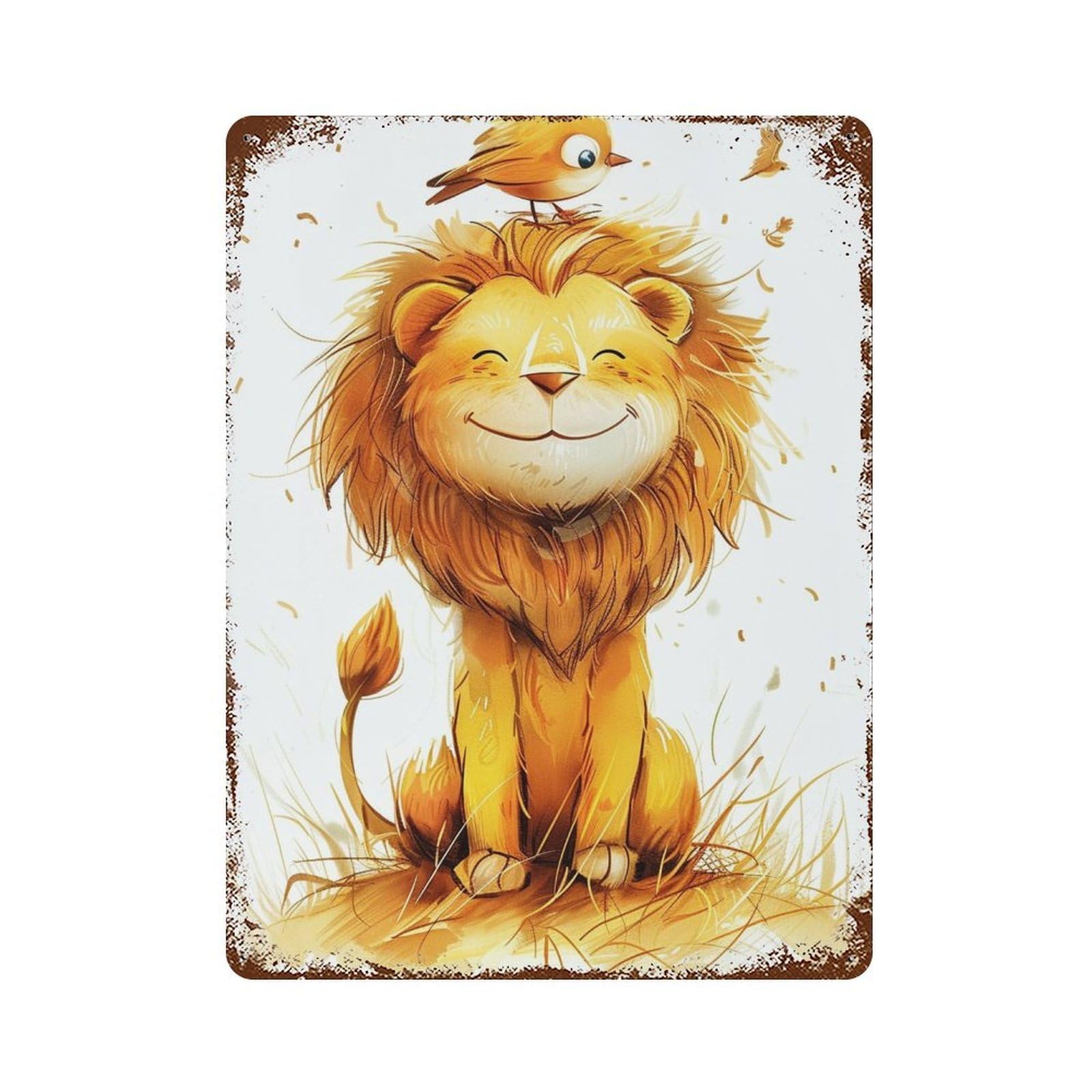 Lion with Bird on Head Retro Metal Sign 15.7"x11.8", Ideal for Cafe, Home Bar And Lounge Decor