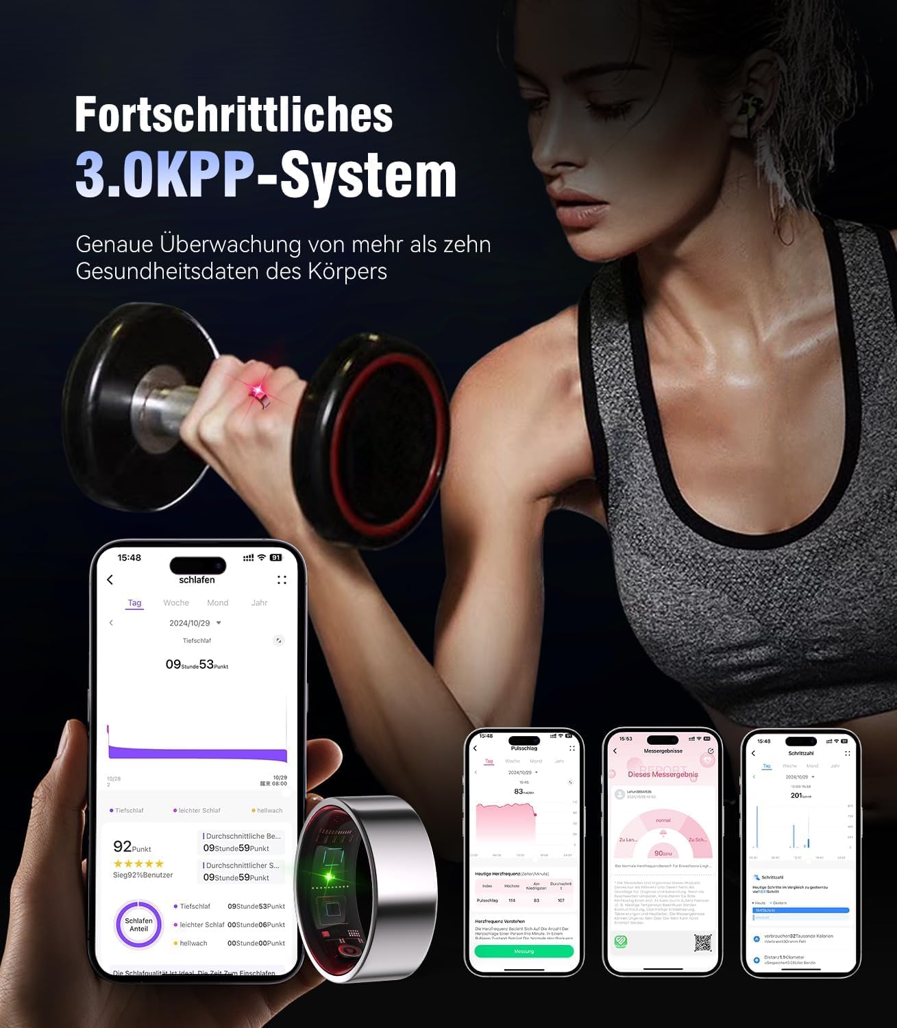 Smart Ring 8.Gen【Branchen Nr.1 – 0 Messfehler】【JZ5.0-Chip】 Sportspezifisch Smartring für Damen Herren Schlafen, SpO2, 200 Modi für Android IOS（Silber, 8）
