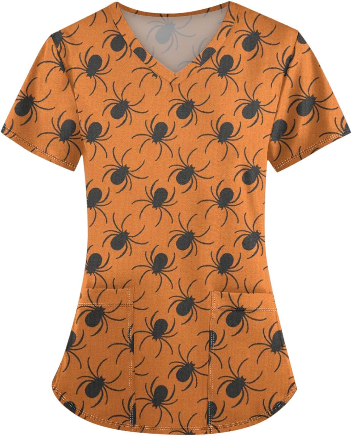 Nursing Uniforms for Women Halloween Bats Pumpkin Ghost Printed Working Uniform with Pockets Tee Shirts Scrub Tops