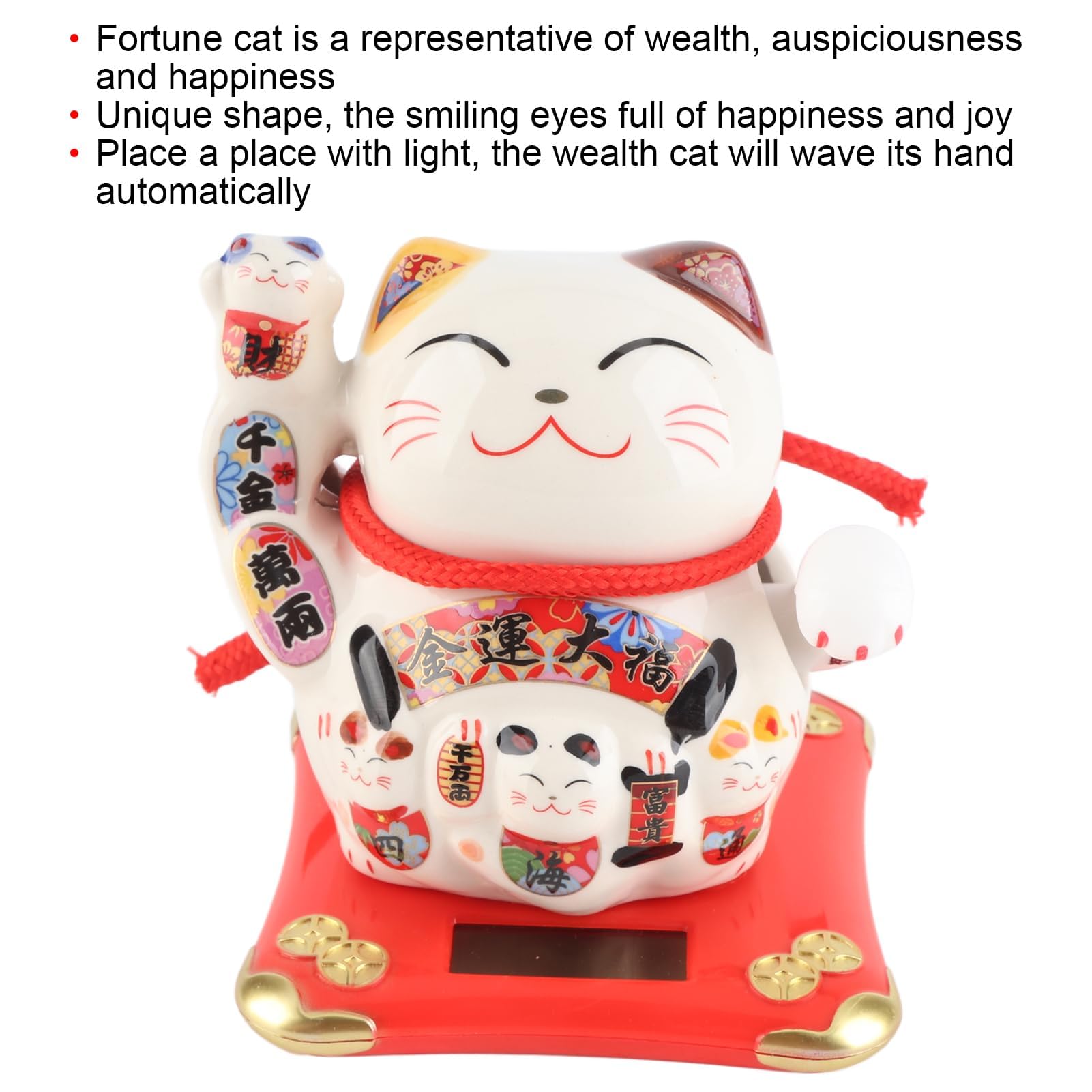 Chat Porte Bonheur Solaire , Chat Japonais , Maneki Neko , Chat Porte Bonheur Maneki Neko Dore Patte Gauche Animee Solaire 350