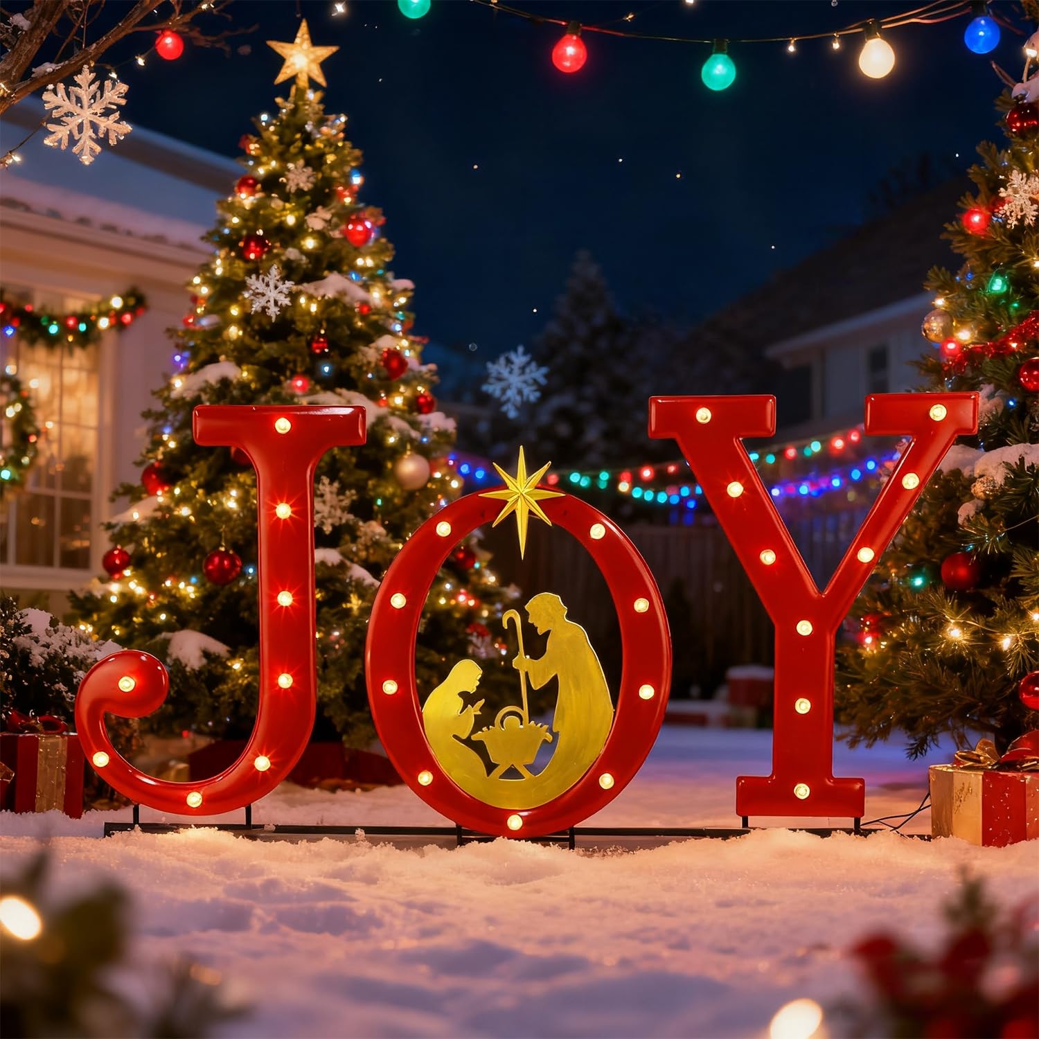 Hausse Decorazioni natalizie illuminate per esterni, a energia solare, set di presepi religiosi in metallo, decorazione religiosa con paletto, per casa, inverno, Capodanno, vacanze, giardino, patio