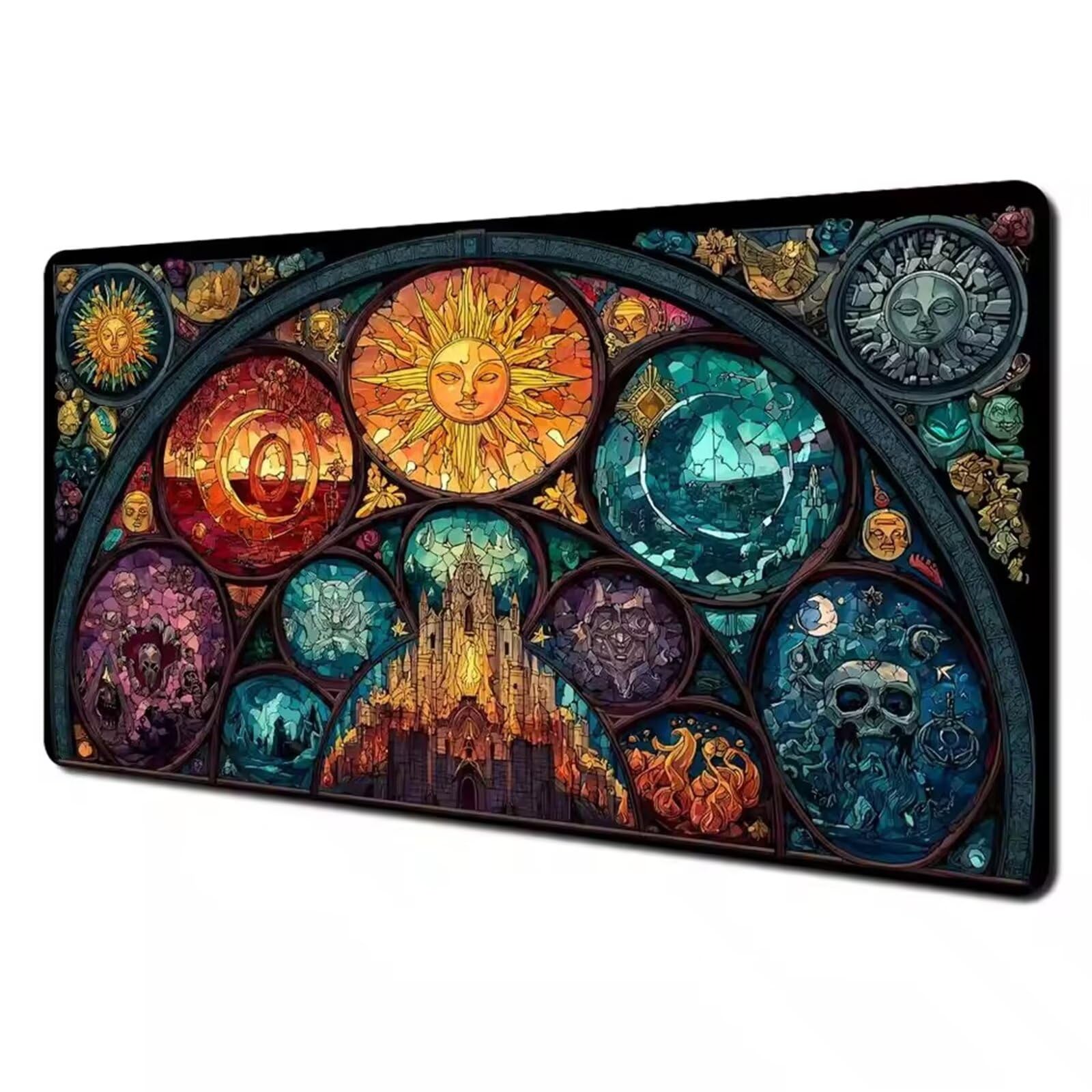 Grand Tapis de Souris de Jeu 900 x 400 x 3mm, Tapis de Souris XXL Château Soleil Lune, Optimisé pour Capteur, Haute Précision et Vitesse avec Bords Cousus pour Bureau et Gaming