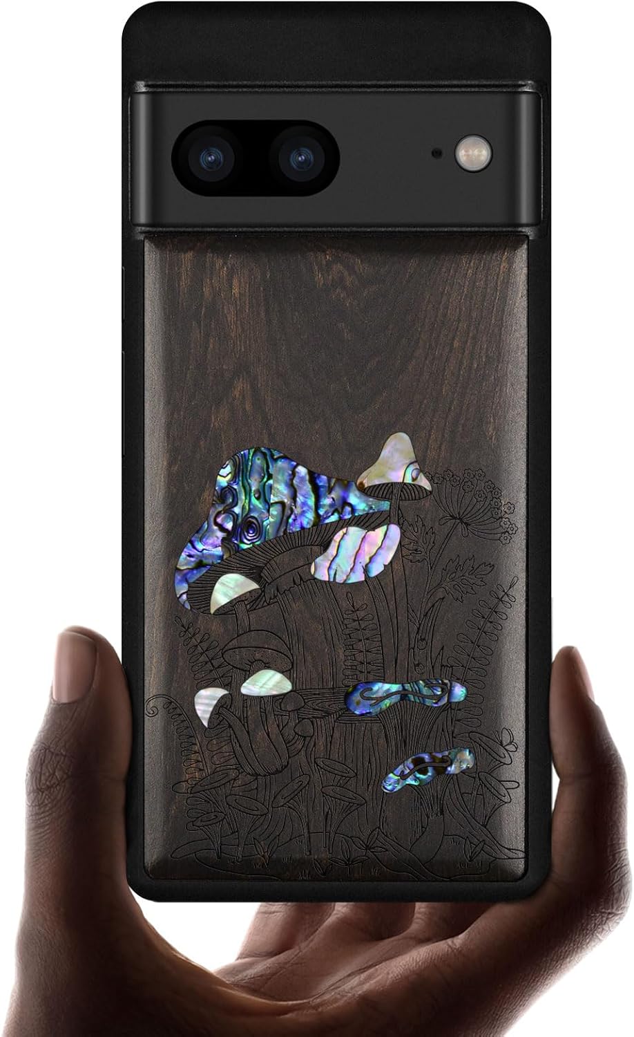 Carveit Designer Wooden Case for Google Pixel 7 Case Protective Cover [Wood Engraving & Shell Inlay] Unique Wood Cover Compatible with Wireless Chargers Pixel 7 (Tree of Life-Blackwood)