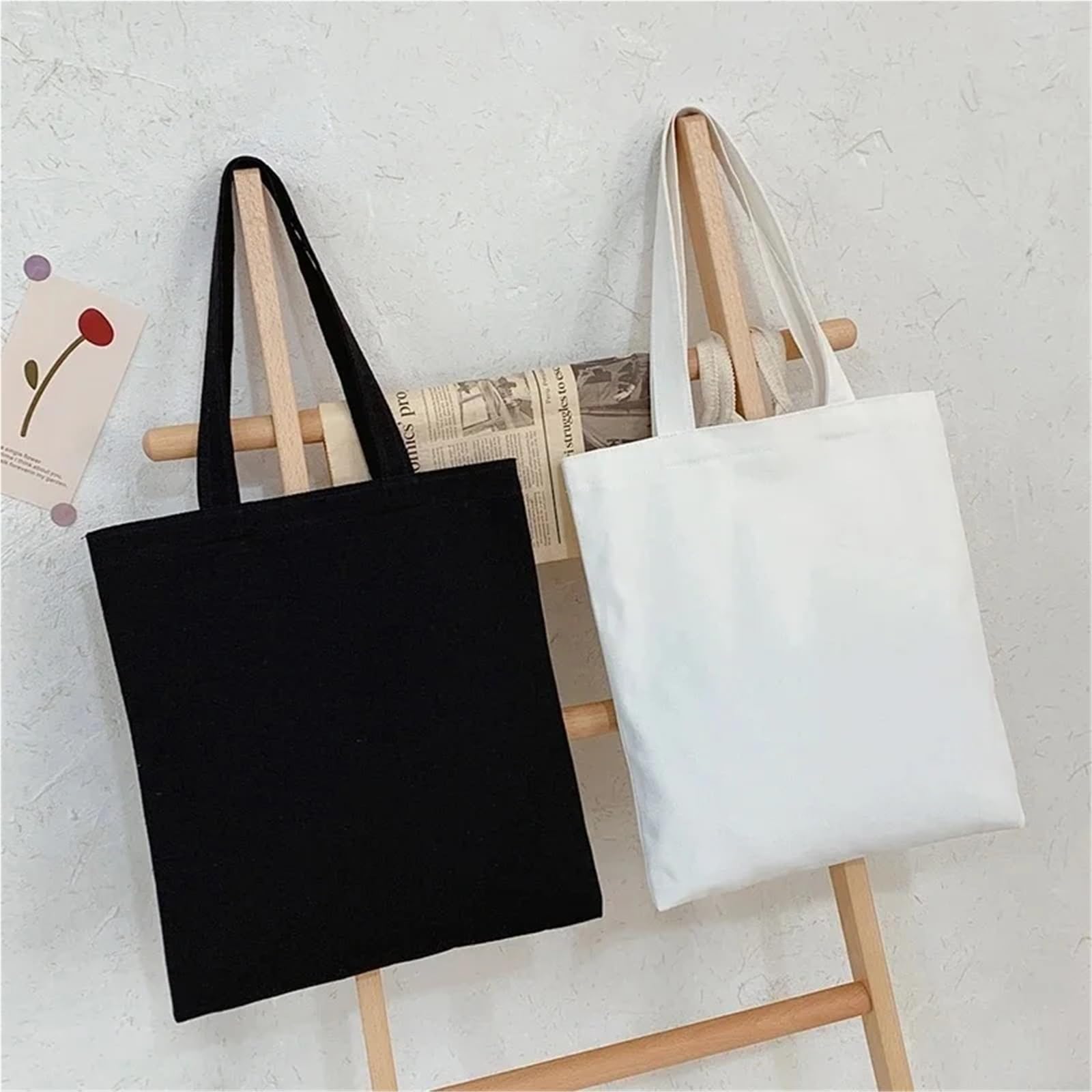 Borsa di Tela 5 Borse for la Spesa in Tela di Grande capacità, Borse Pieghevoli in Cotone, Borsa a Tracolla Fai da Te, Borsa for la Spesa, Nero Bianco(White,20x22cm)