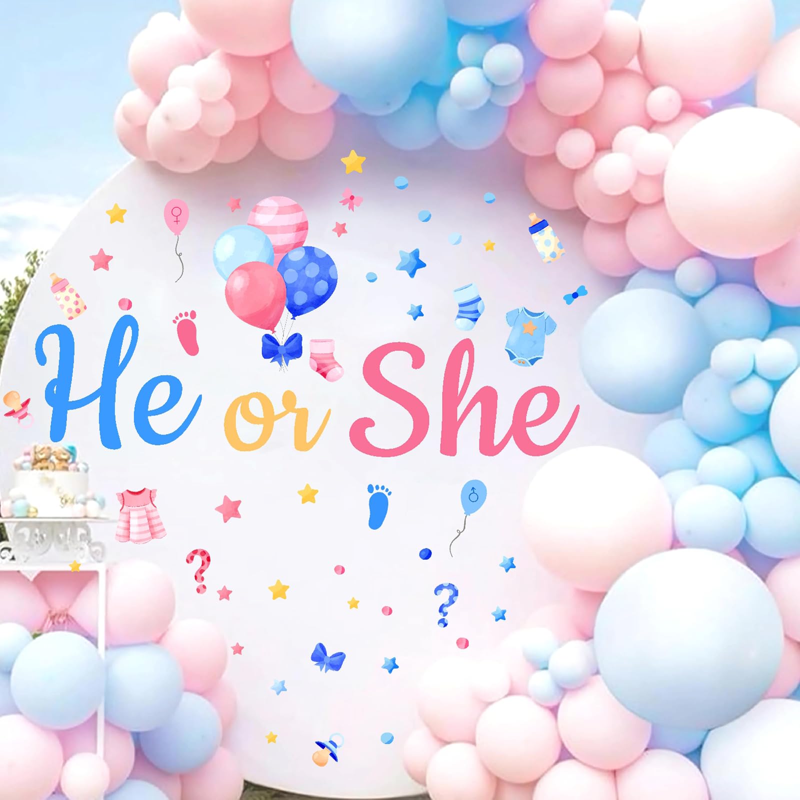 MOSITU He Or She Gender Reveal Decorations Party Sign Backdrop Decals Boy Or Girl Sign For Party Balloon Arch Decoration Welcome Oh Baby Sign Decor