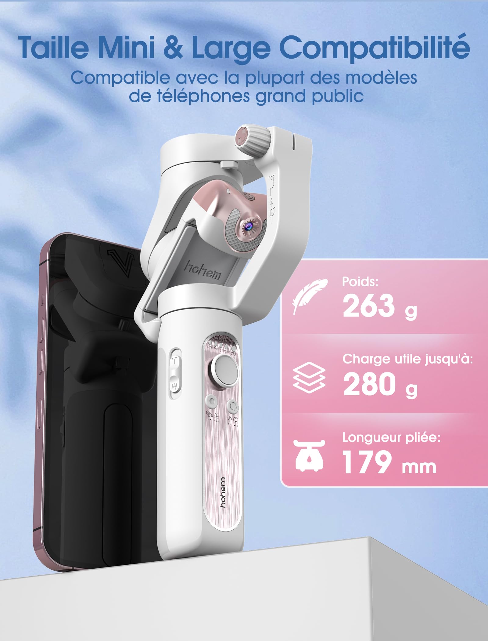 hohem iSteady V2S 3 Axes Stabilisateur pour Smartphone, AI Tracking, Portable et Pliable, pour Android et iPhone avec Lumière de Remplissage, Stabilisateur pour Vlogging/Youtube/TikTok