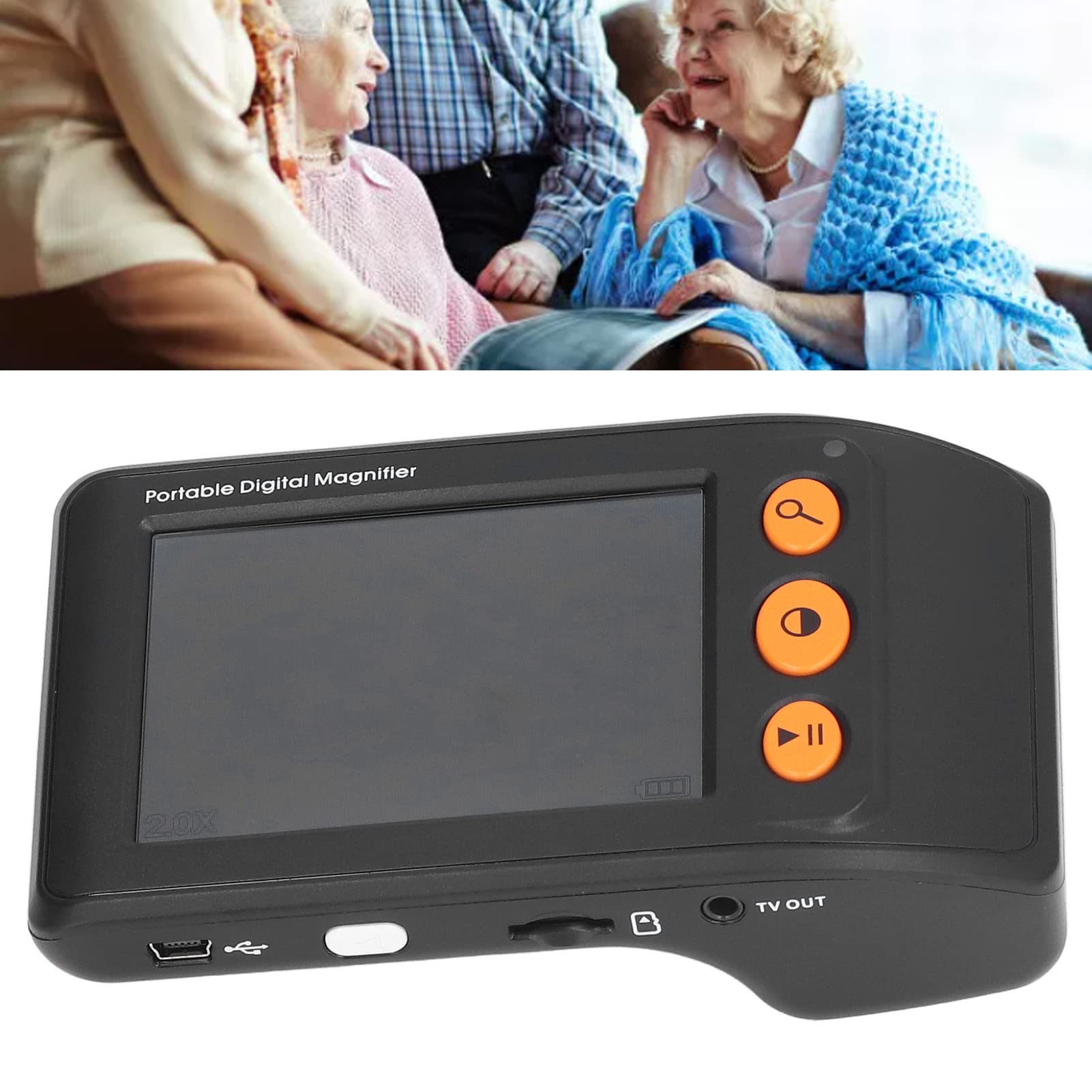 Septpenta Lupa Digital Portátil, 8 Modos de Color Lector Electrónico con Zoom 2X-25X, Lupa Digital de Video con Salida AV con Soporte de Congelación de Imagen, para Baja Visión(Negro)