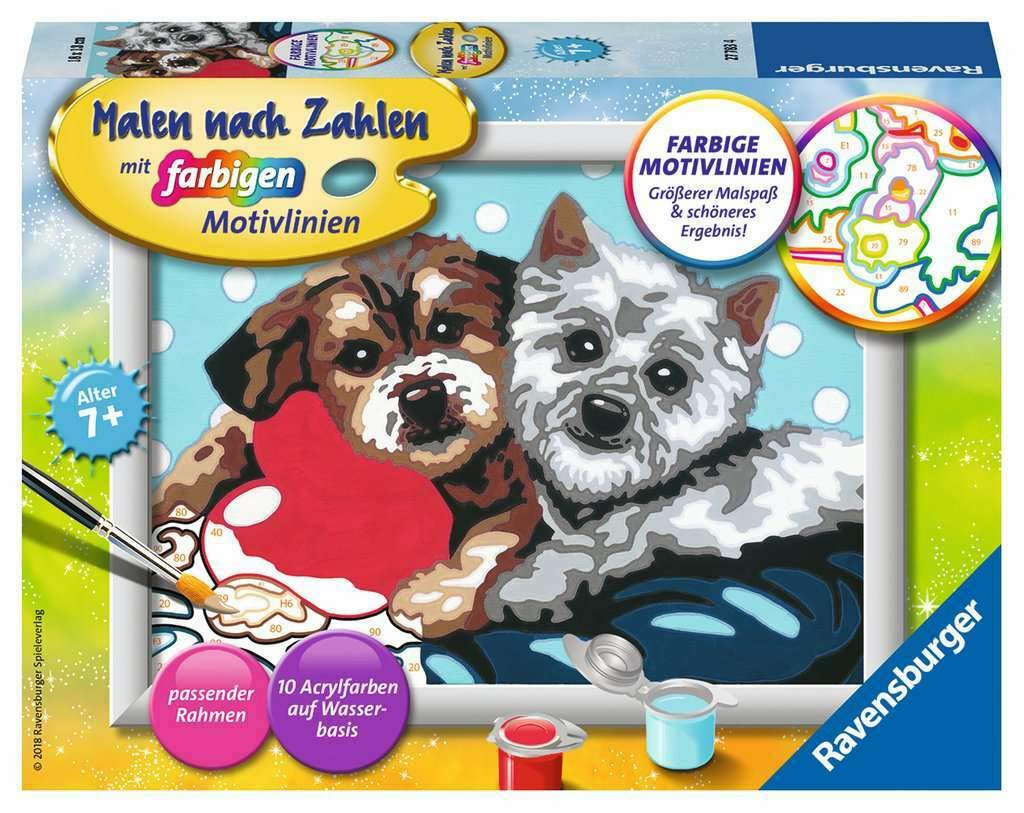 Ravensburger Pintura por números 27783 – Amistad con perros – Para niños a partir de 7 años