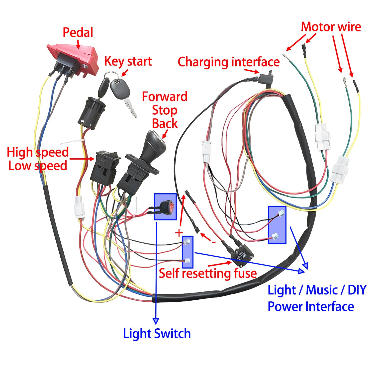 Kit de conversión eléctrica de arnés de cables de 6 V, 12 V, 24 V, para niños, juego de interruptores de arnés de cables para niños, ruedas eléctricas Trax, piezas de repuesto 2
