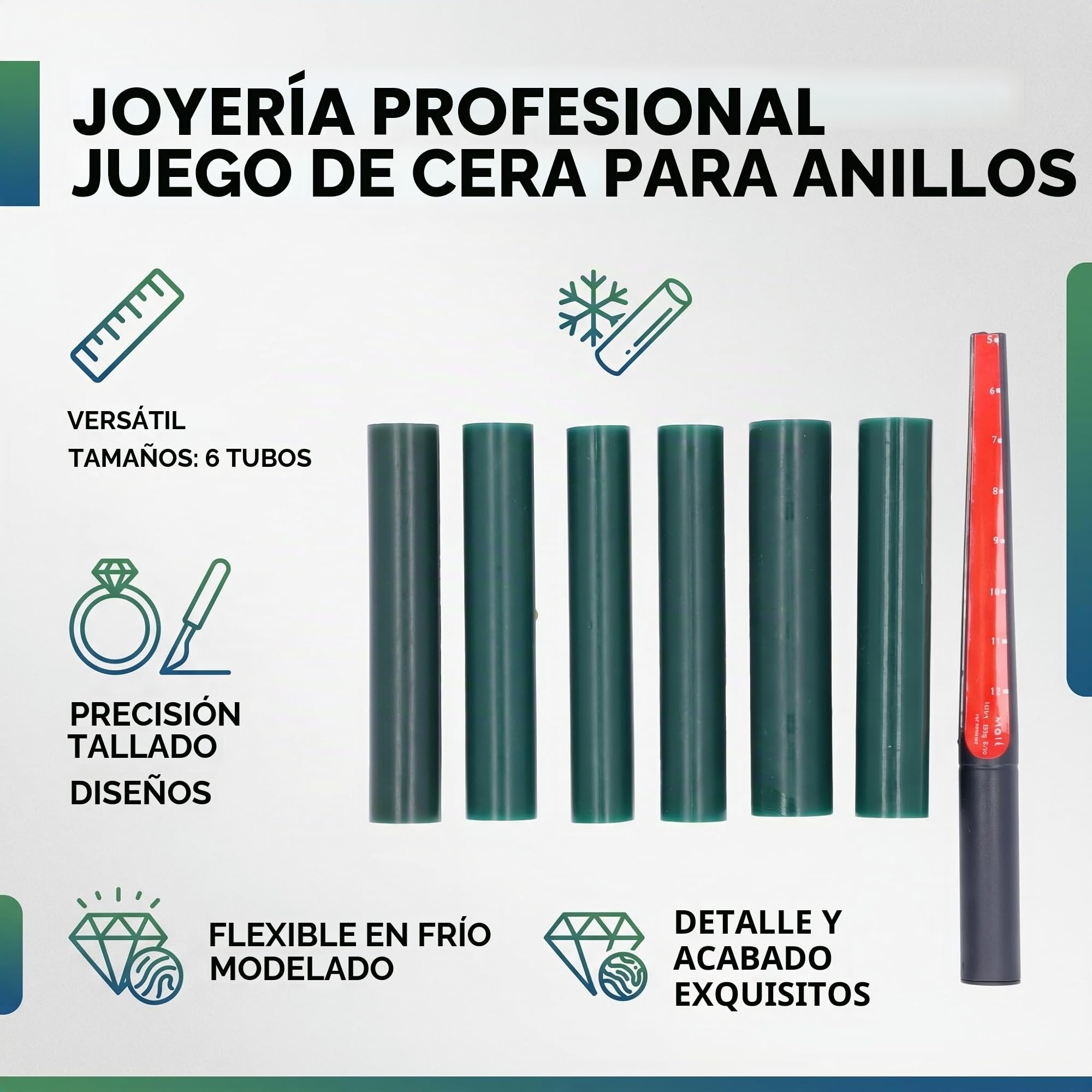 Kit de Fabricación de Anillos de Cera, 6 Tamaños, con Cortador y Tubos para Tallar, Material de Primera Calidad para Joyería y Manualidades