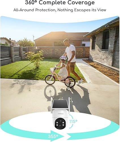 Miniatura 4 de COOAU Cámaras para seguridad del hogar, cámaras de seguridad solar 2K 360 inalámbricas para exteriores, recargable con poca luz, fácil de instalar,