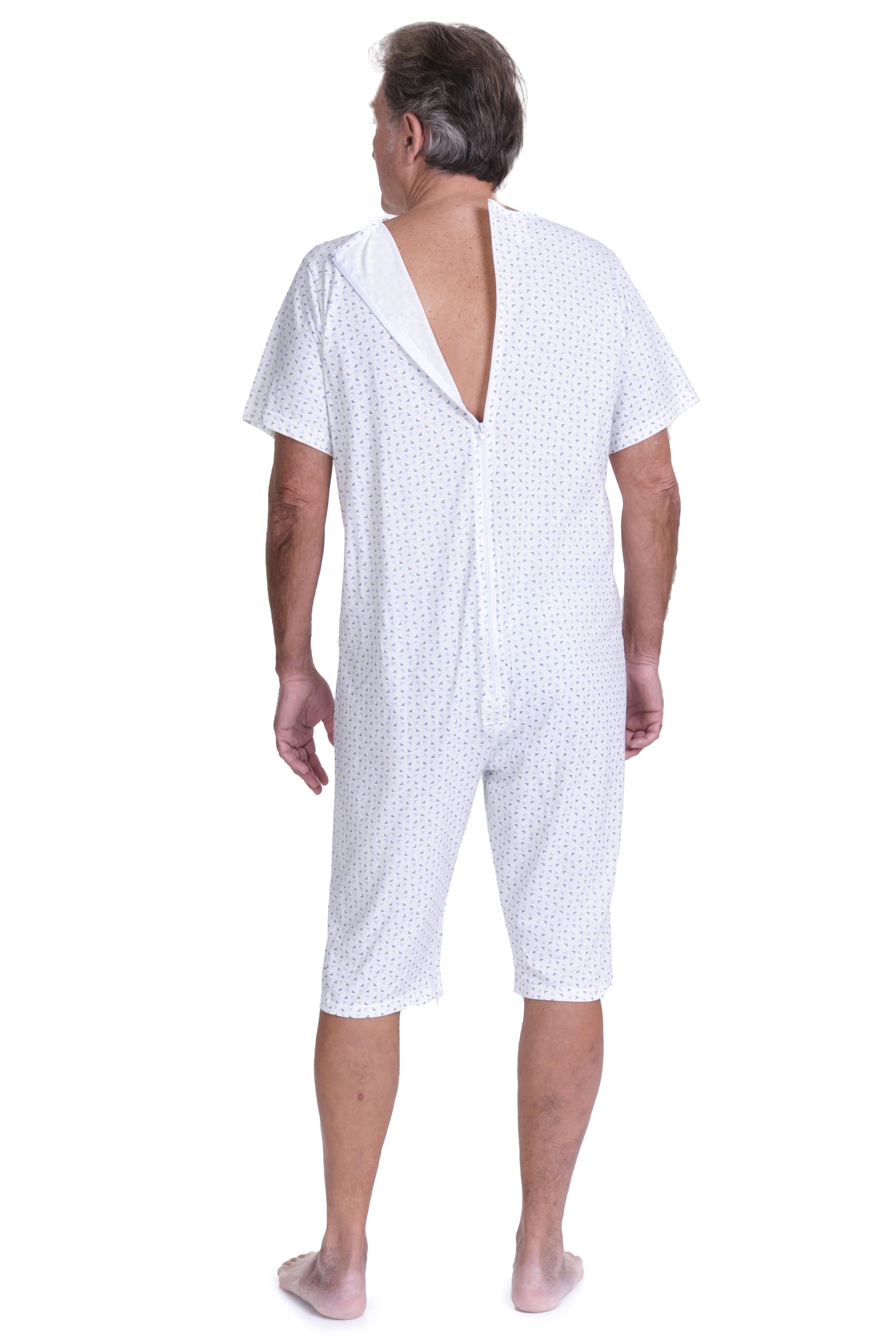 FERRUCCI COMFORT Pijama Sanitario Verano Manga Corta Pantalones Cortos - 9012/6 - Cremallera en el Dorso e Interior de las Piernas, para Mayores, Alzheimer, Incontinencia