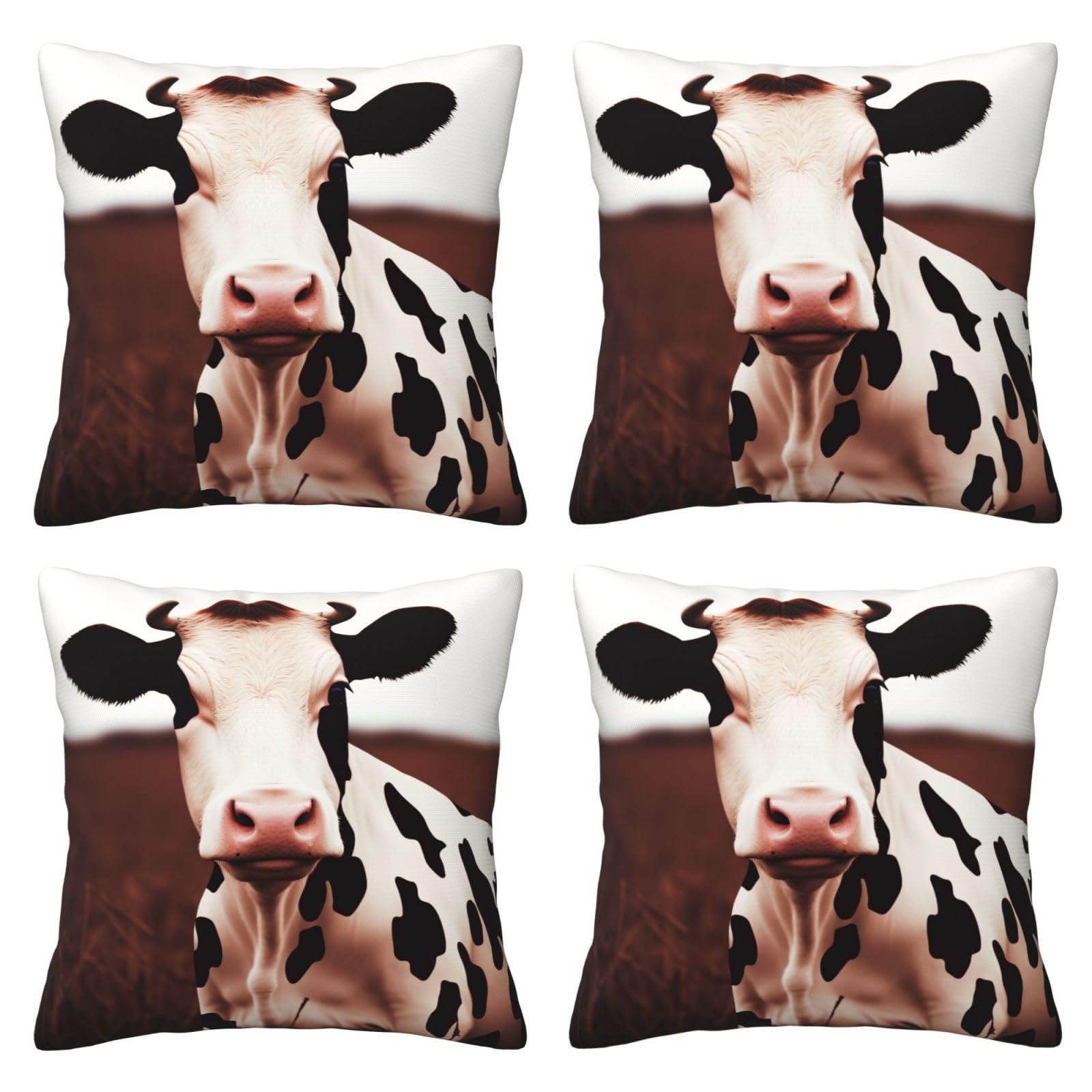 Cute Cow Throw Pillow Cases 4 Pack Square Pillowcases Super Soft Pillow Protectors With Zipper for Couch Livingroom Sofa Bed Office Car,30x30 CM