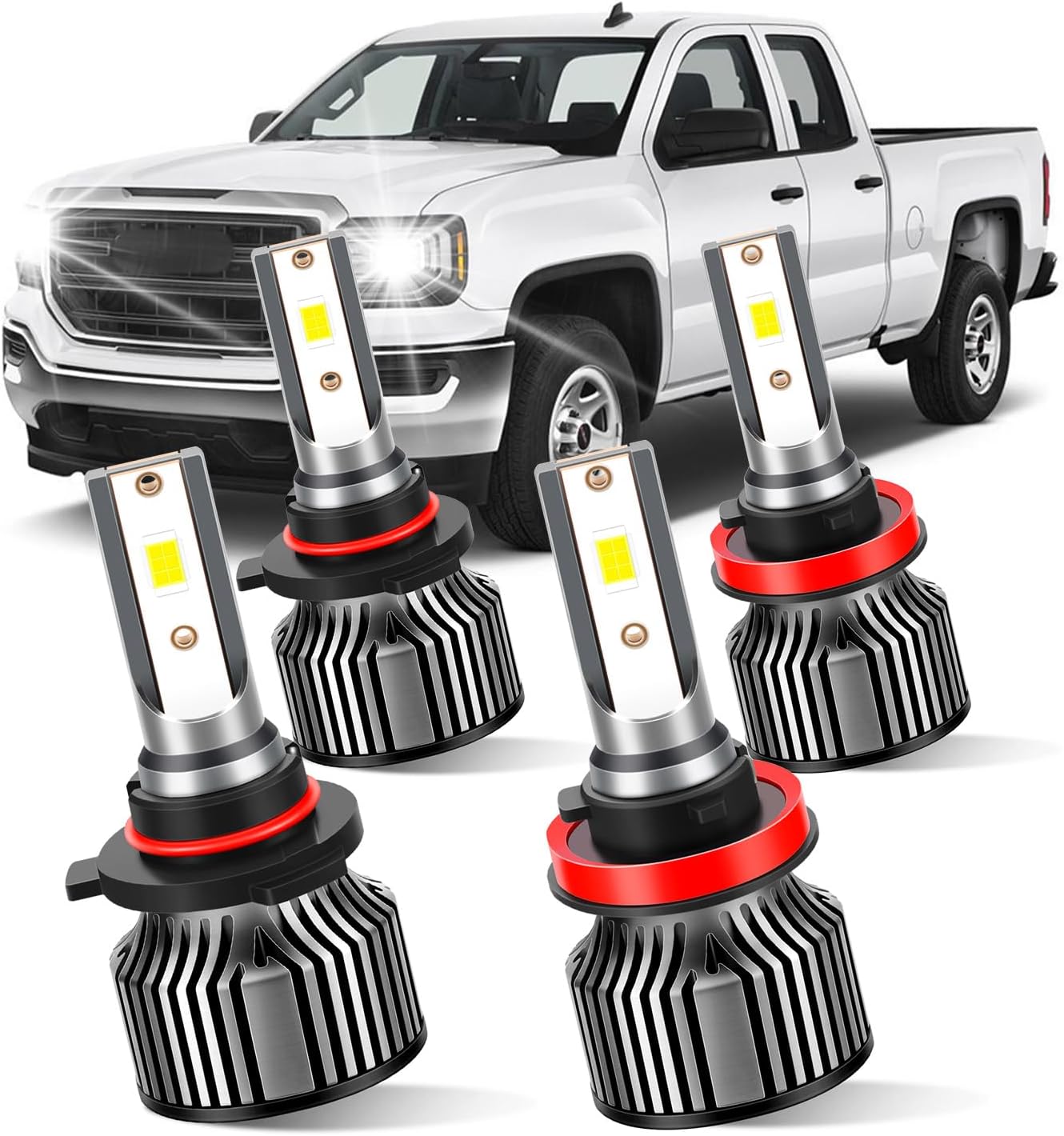 for GMC Canyon 2015 2016 2017 2018 2019 2020 2021 2022 High Low Beam Lights Combo, 6000K White Plug and Play, 25000LM 800% Brightness, 4pcs