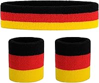 Vista 47 de ONUPGO - Conjunto de diadema y muñequeras deportivas para el sudor, hechas de algodón con bucles, muñequeras, contra humedad Rojo/Blanco/Azul