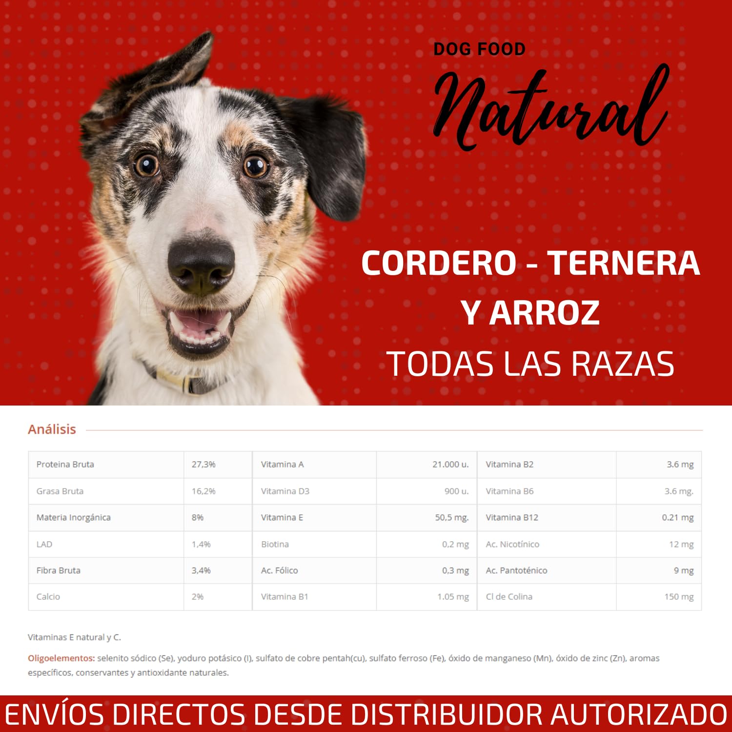 Natural Dog Food Jagnięcina i cielęcina - karma premium dla małych i dużych psów dorosłych, wszystkich ras, naturalna sucha karma (15 KG.)