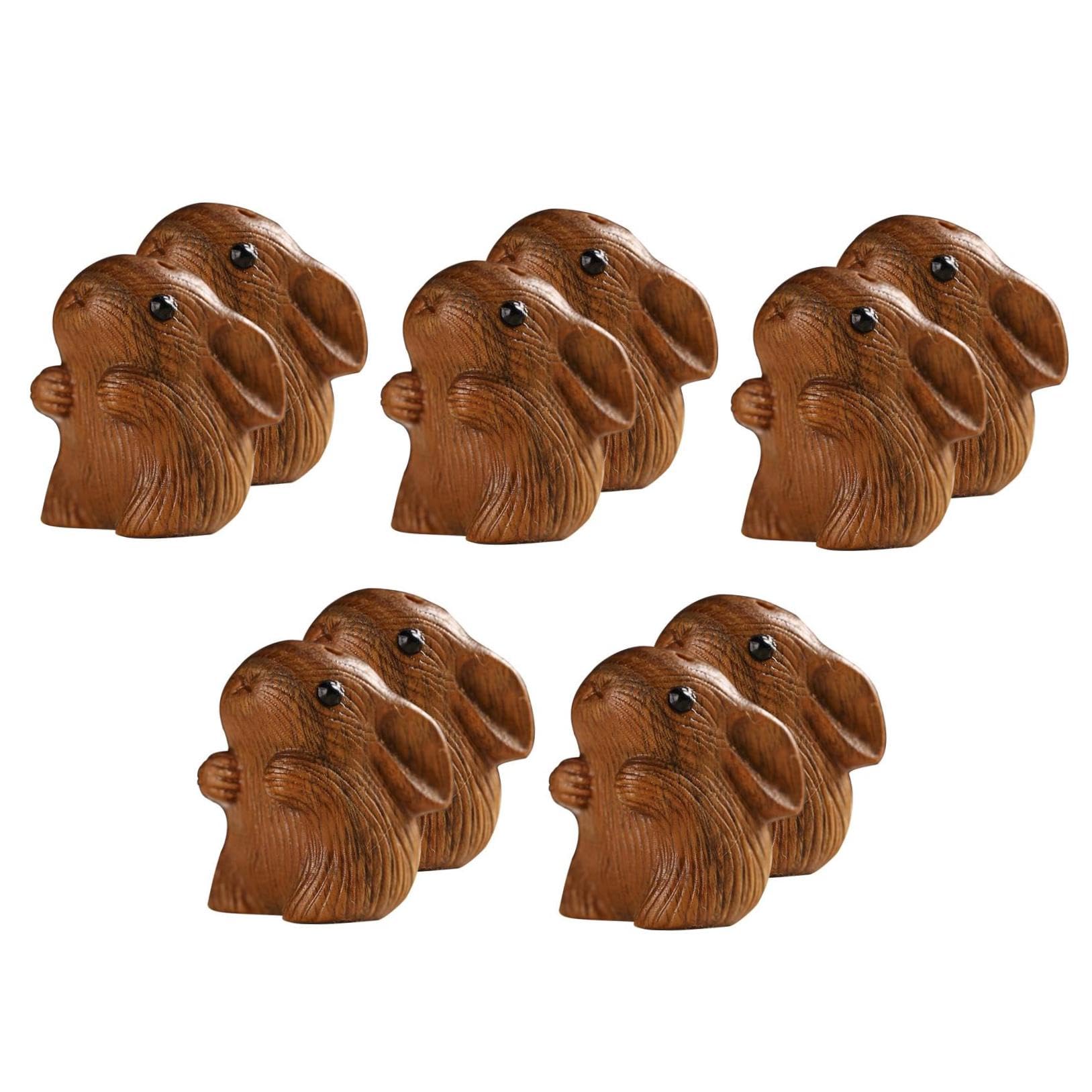 Pendentif en bois de santal vintage : ornement lapin sculpté main, lot de 10 pièces