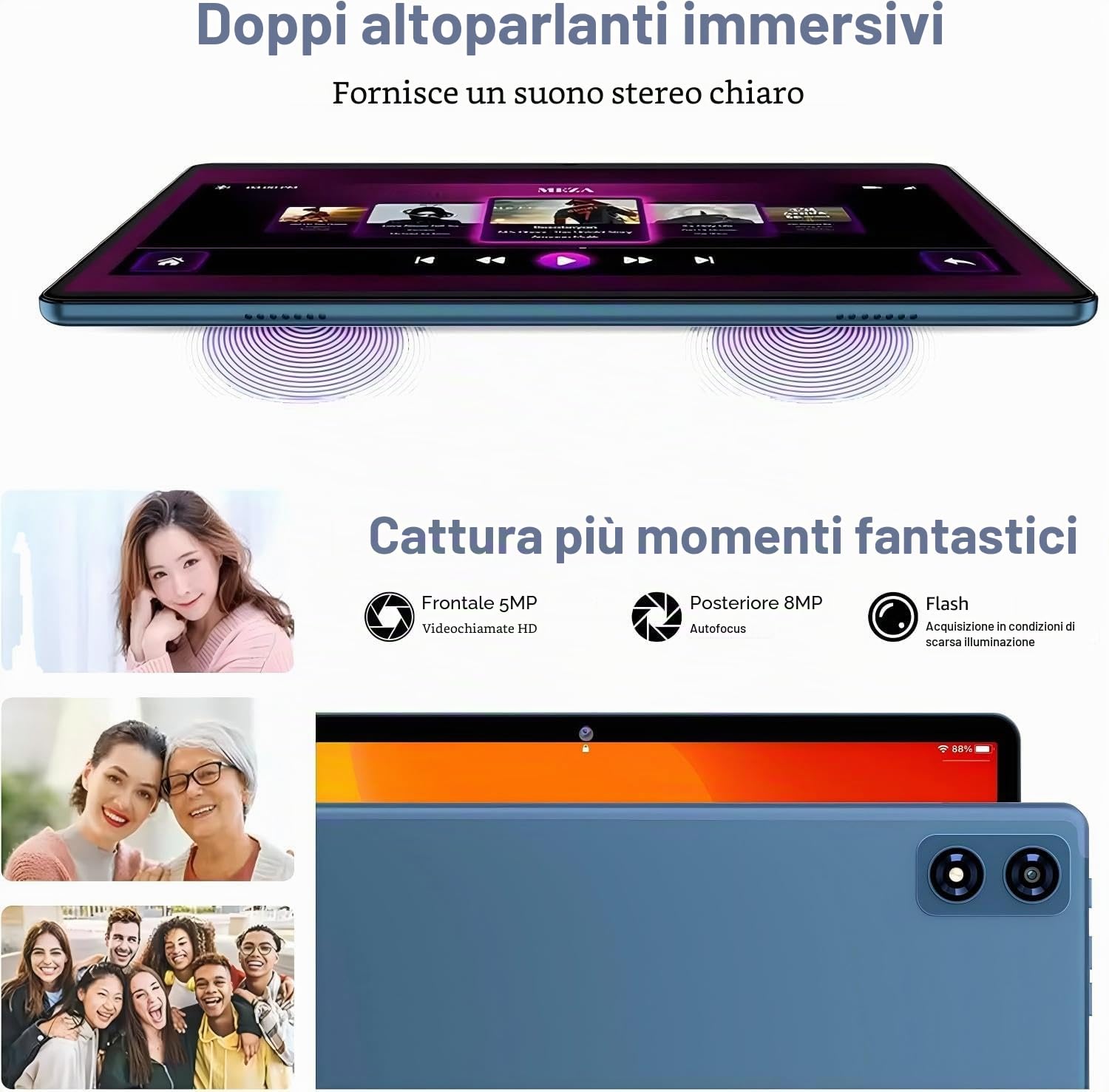 fezawio Tablet Android 10 pollici, 22 GB RAM + 128 GB ROM, Widevine L1, blu | con tastiera mouse, 8000 mAh, Octa-Core, 5G WiFi, 1 TB di memoria estesa, 5MP+8MP
