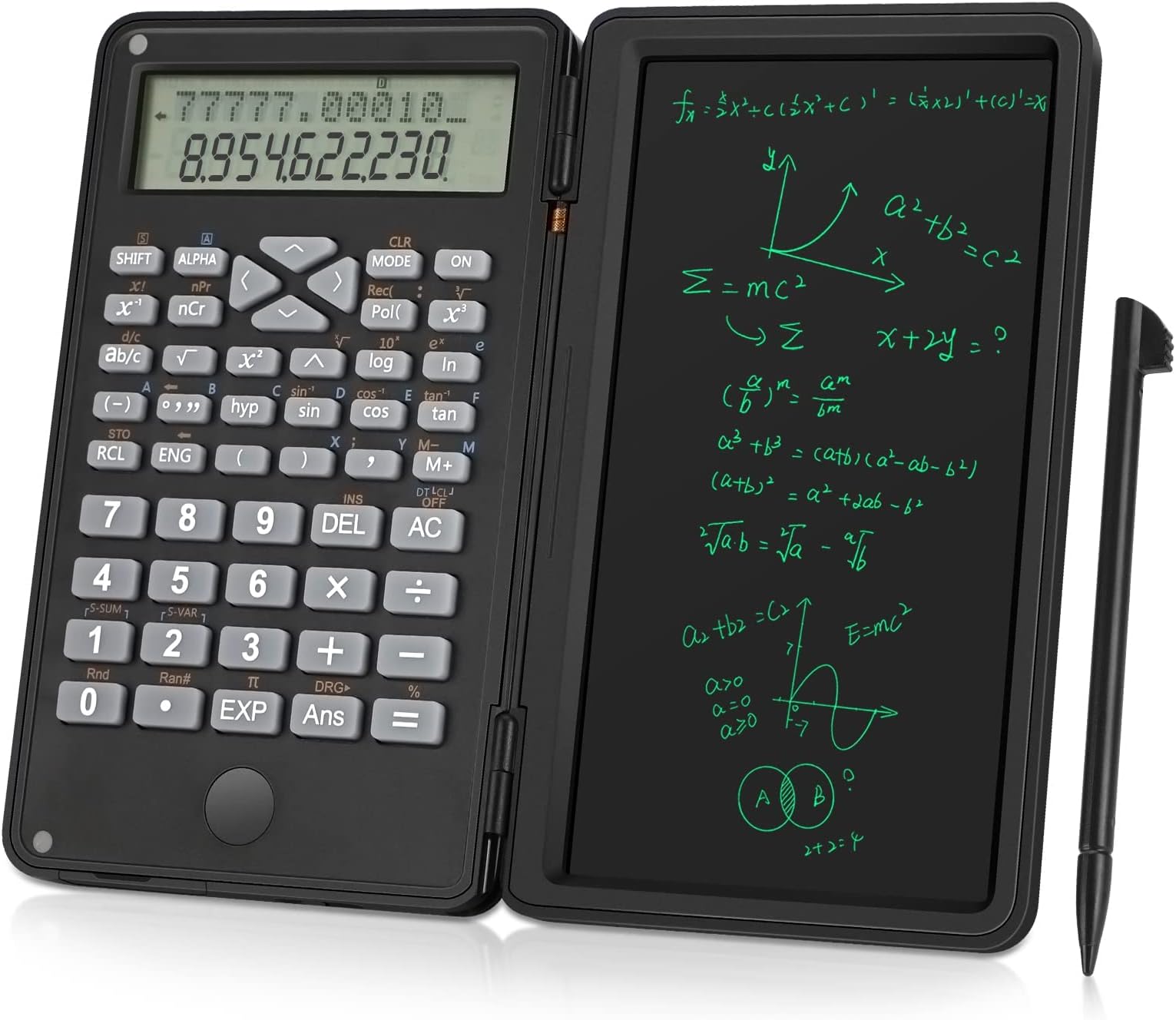 LINGSFIRE Scientific Calculator with Erasable Writing Board, 10-digit LCD Display Foldable Desk Calculator Physics Graphing Calculator for Student Teacher Financial Office Business High School College