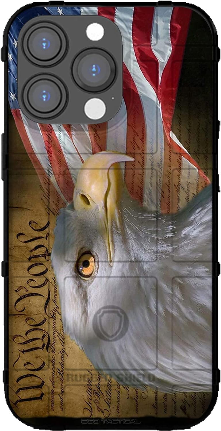 EGO TACTICAL Limited Edition Rugged Shield case Compatible with iPhone 16 Pro [6.3" Screen] Printed in The USA US Constitution Bald Eagle Flag