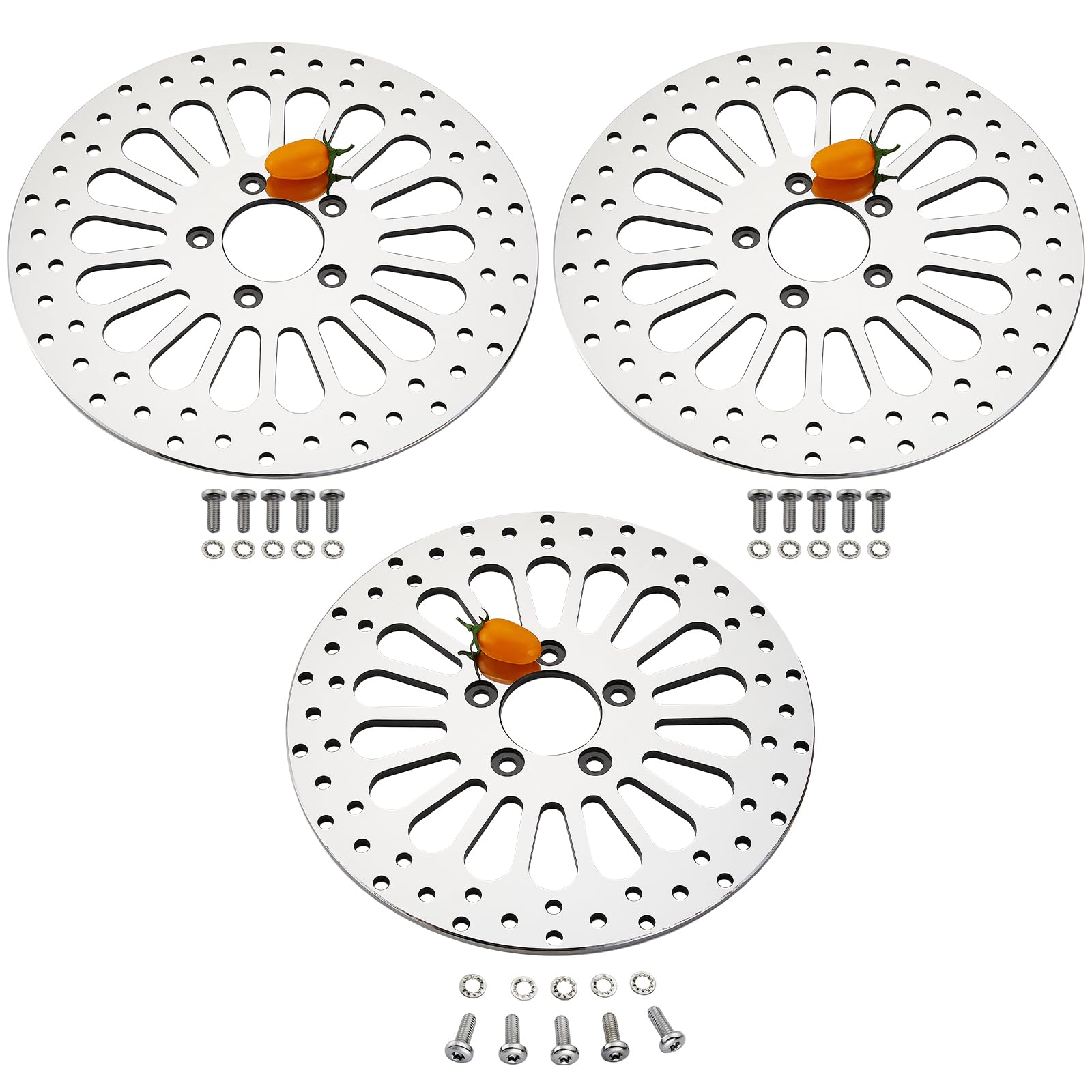 2 Pieces Front Rotors and 1 Piece Rear Rotor 11.8'' set Brake Rotor for Harley Davidson Touring Models,Electra Glide,Road Glide,Road King,Trike Street Glide,Ultra Limited,Mirror Polished