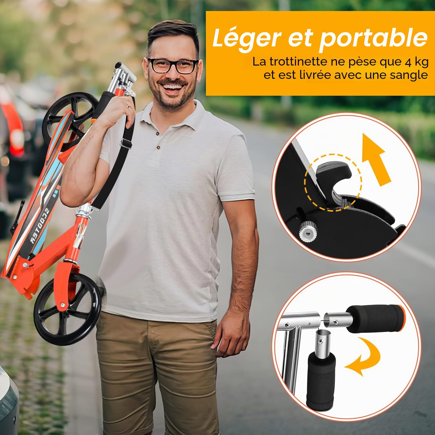 Sonnewelt Trotinette Enfant,Guidon Ajustable,avec bandoulière réglable,jusqu'à 100 kg,Construction Durable,Amortisseur ShockResist Frein