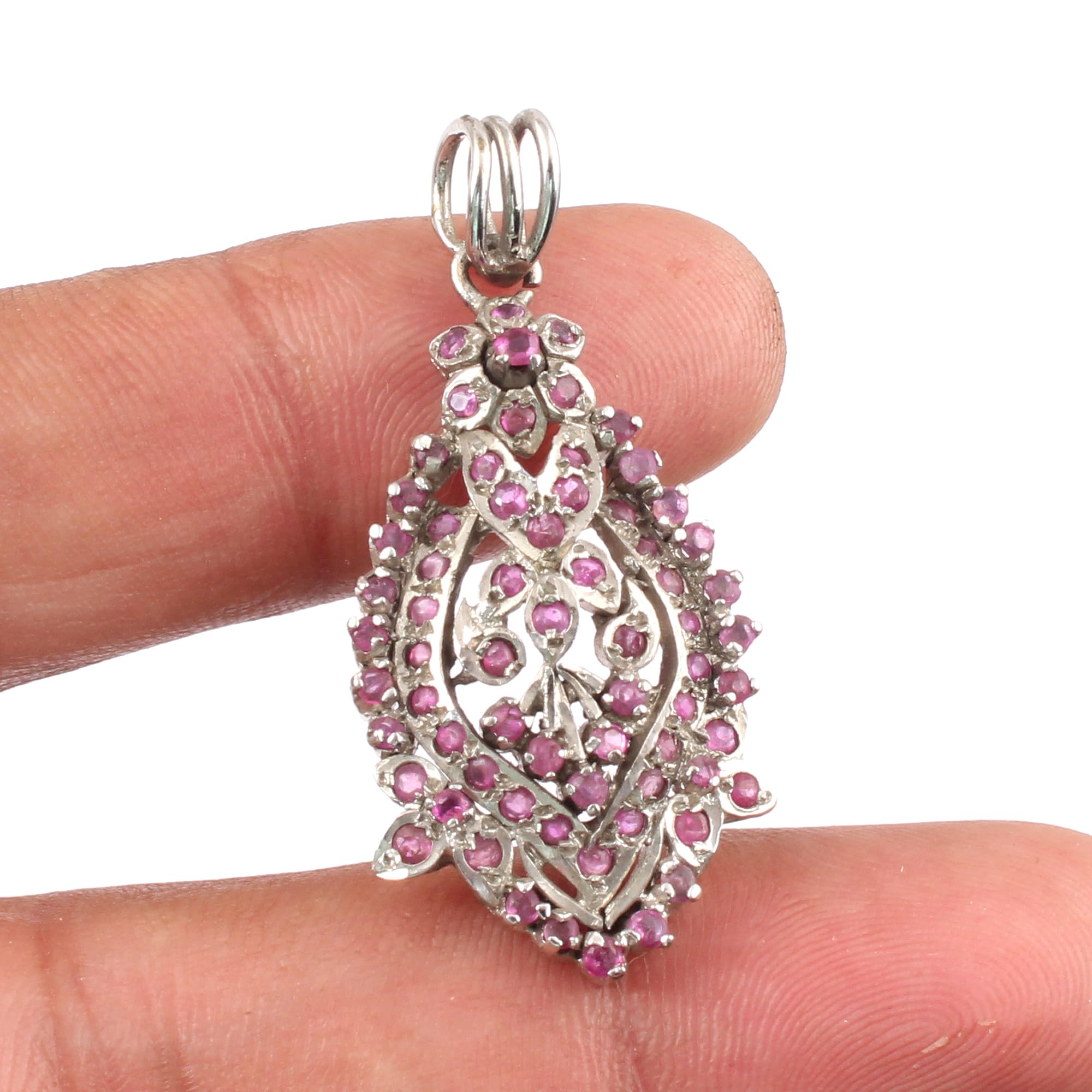 Pendentif rubis rose naturel vintage à facettes - Bijoux artisanaux uniques en pierre semi-précieuse