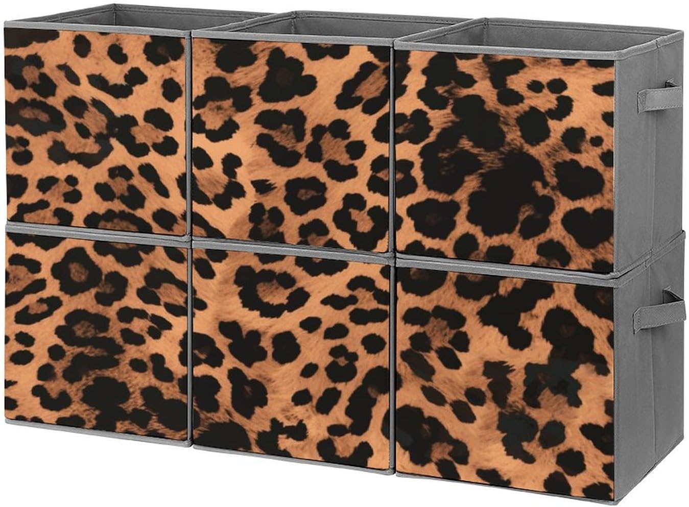 Multi Use Organizer Bins, Leopard Pattern Printed Storage Bins, Foldable Storage Baskets Are Suitable For Bedrooms, Offices, And Cars