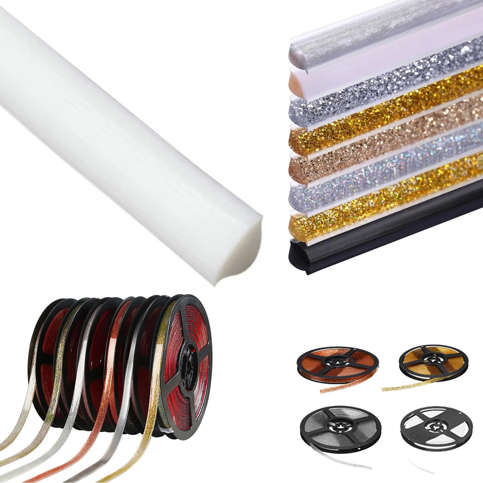 Inscrip 5M/Roll 15mm Flexible Quarter Rod Ceiling Strips, Self-Adhesive Skirting Board Trim, Peel and Stick Decorative Molding Strip for Sink Corners, Kitchen Countertops, Bathrooms (White)