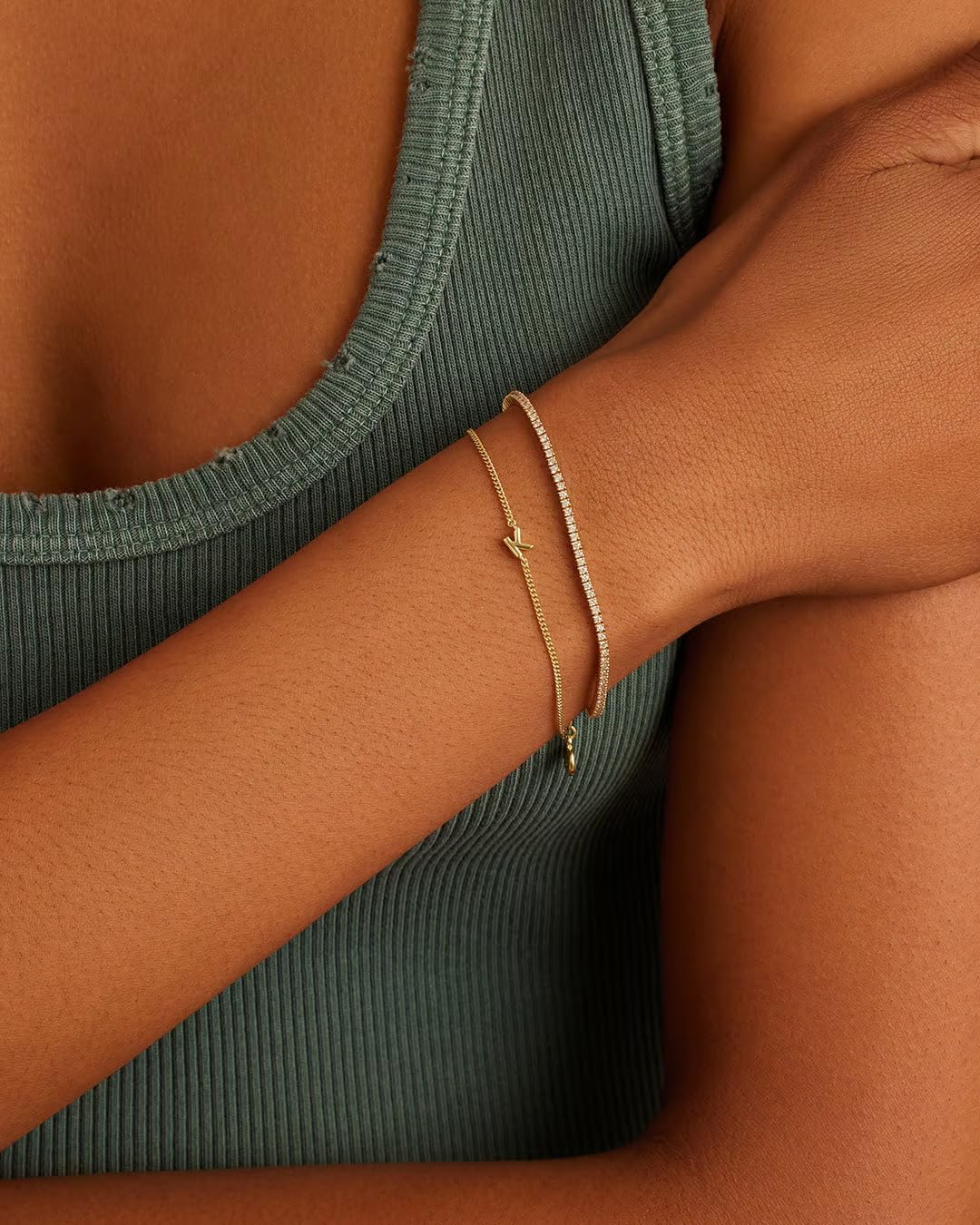 gorjana - Wilder Mini Alphabet Bracelet 6"-7" - 18k Gold or Silver Plated Finish - Personalized Bracelet - Spring Ring Closure - Wearing Stylish Link Bracelet - Timeless and Versatile