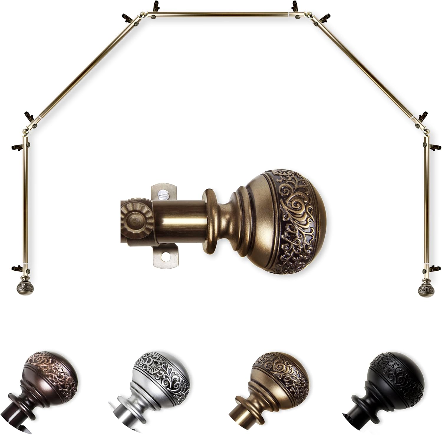 Rod Desyne 13/16" Nathan 5-Sided Bay Window Curtain Rod (28-48 inch each side) - Antique Brass