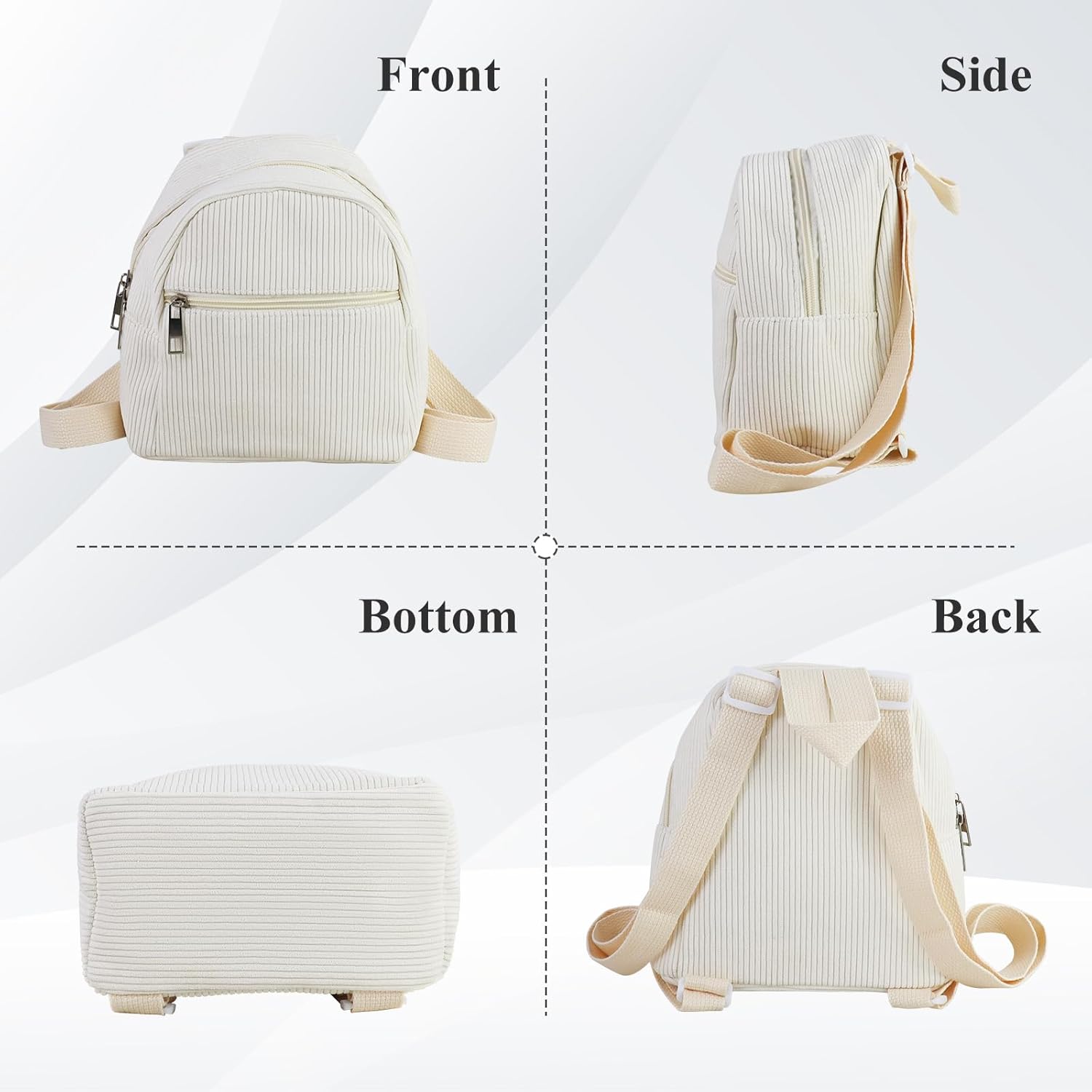 Cute Mini Backpacks, Corduroy Tiny Backpack Small Backpack for Women and Girls, Portable Ladies Backpacks (white) - Image 5
