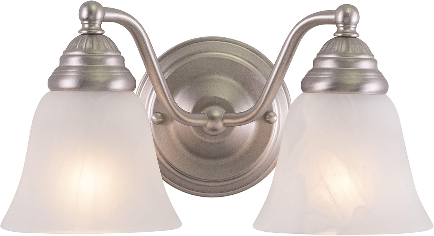 VAXCEL Standford 2-Light 13 inch Wide Brushed Nickel Traditional Bathroom Vanity Lighting Fixture, White Alabaster Glass Shade, Dimmable, LED Compatible, Over The Mirror Mounted Steel Wall Sconce