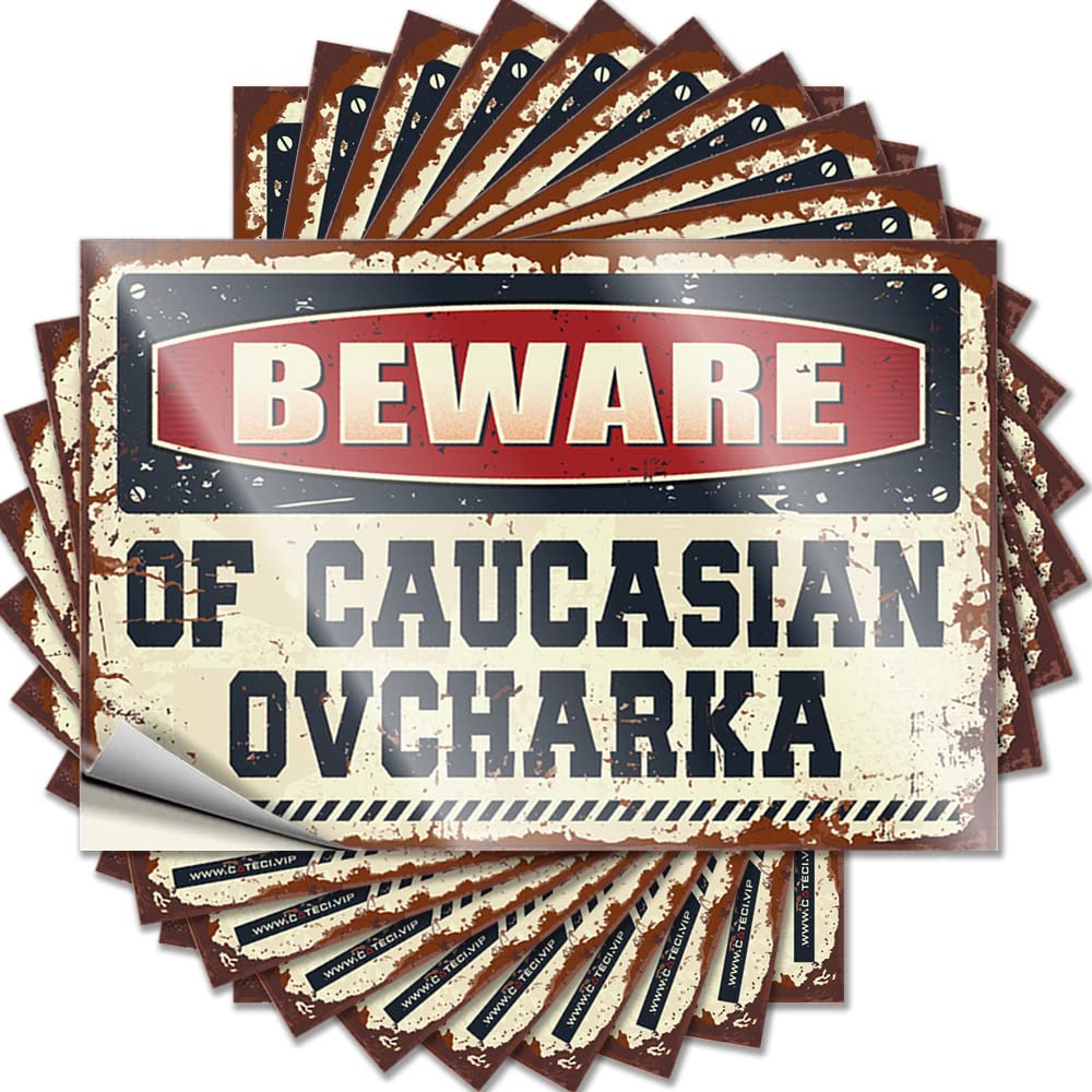 Front Door Decorations Lettering Sticker Durable Bumper | Beware of Caucasian Ovcharka Encouraging Self Adhesive Sticker for Checkered DIY(6X9CM)