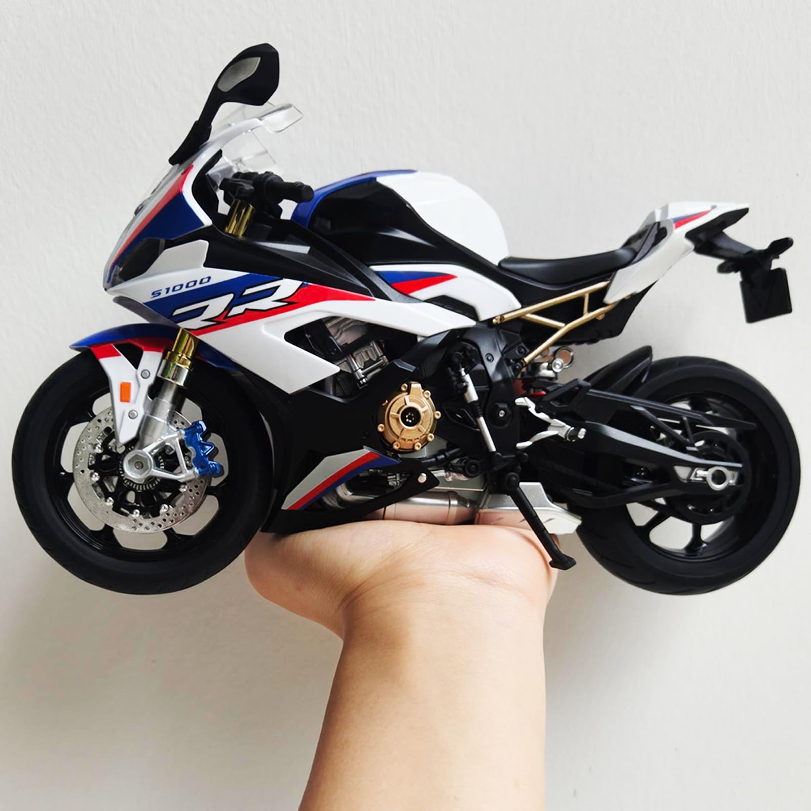 Risopen 1:9 Motorcycle Model compatible for BMW S1000RR Metal Die-cast Motorcycle Model No Assembly Required Mini Finished Moto Gift for AdultWhite