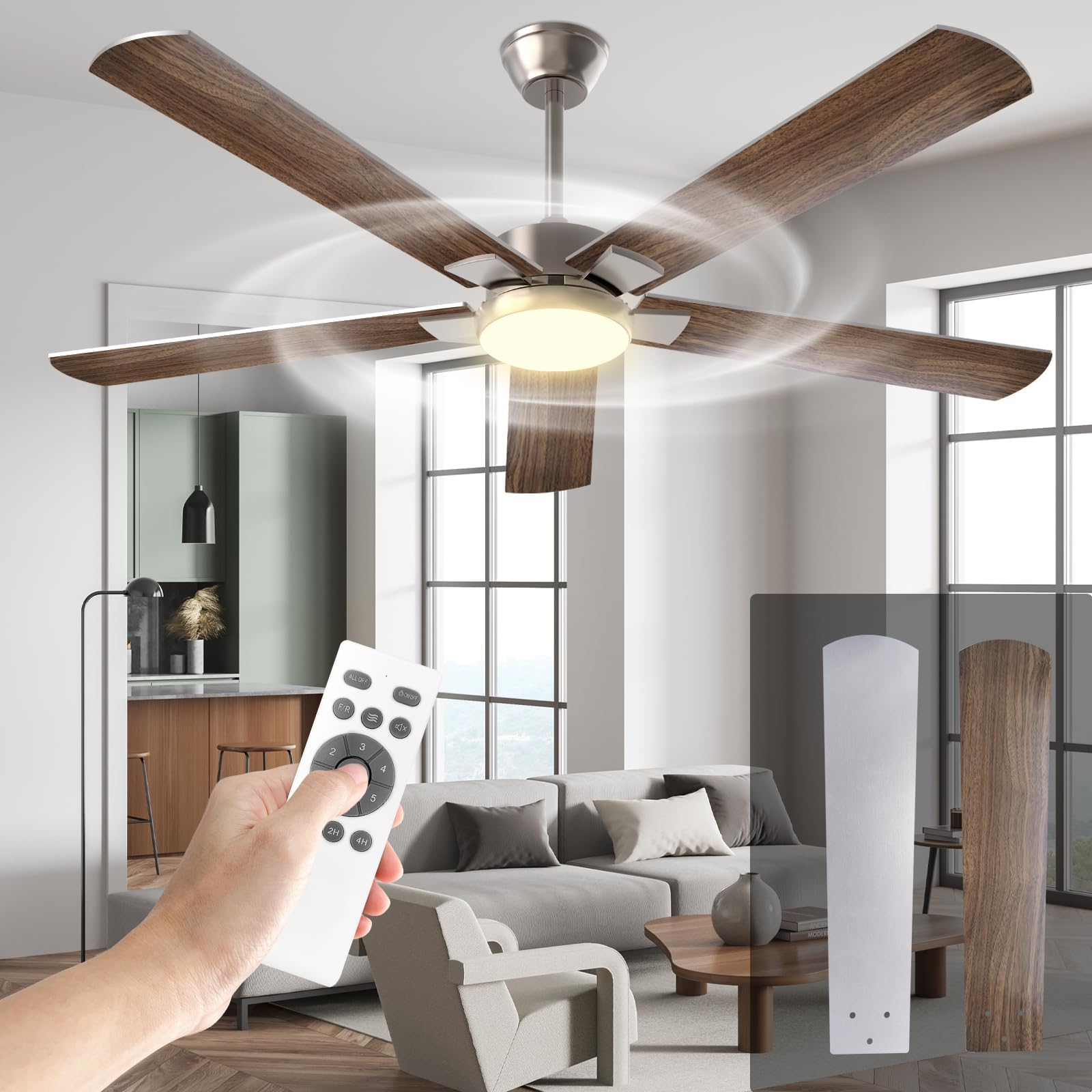 ventilatore a soffitto con luce e telecomando